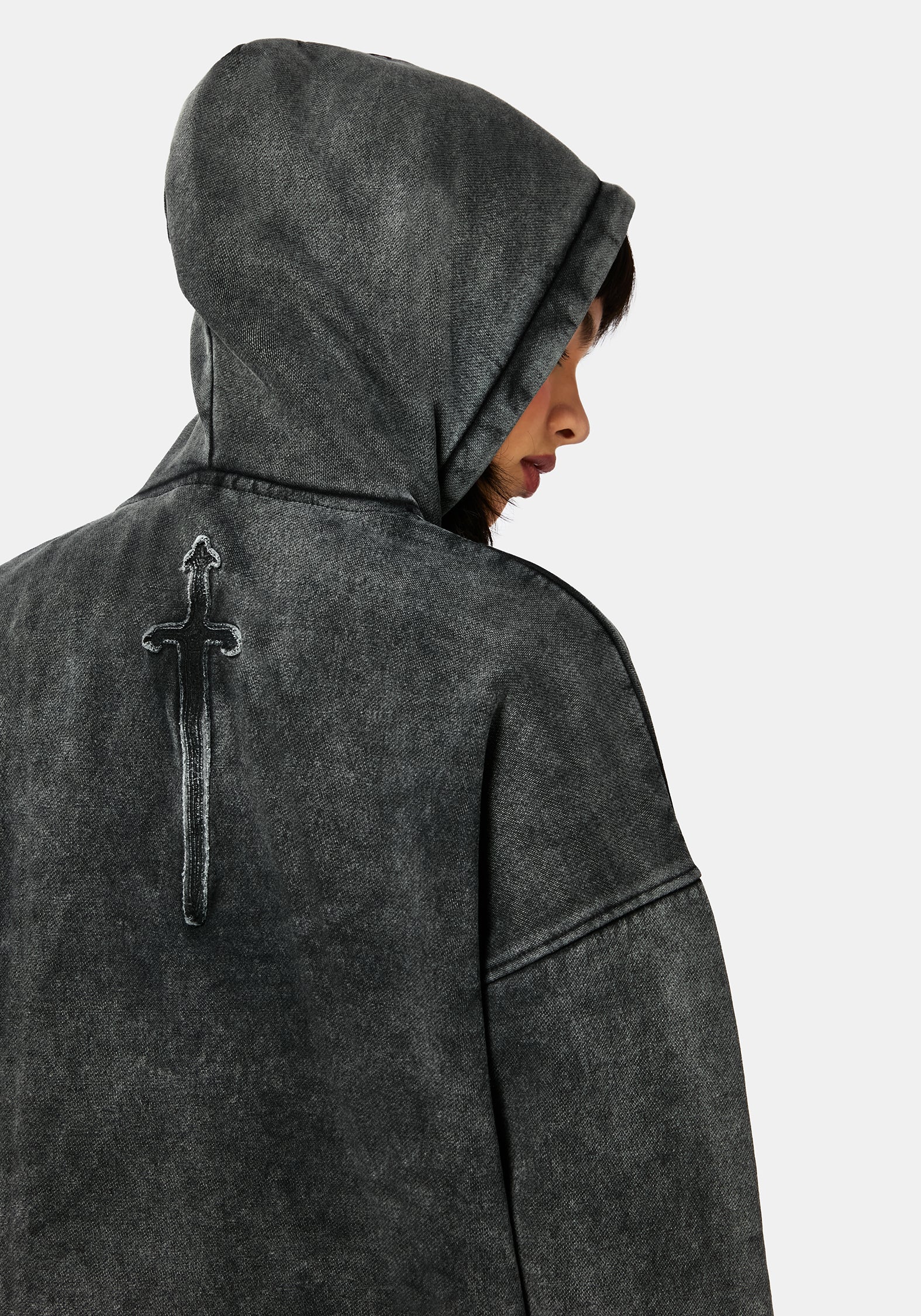 Aelin Sword Applique Hooded Sweater Dress - Black - Image 2