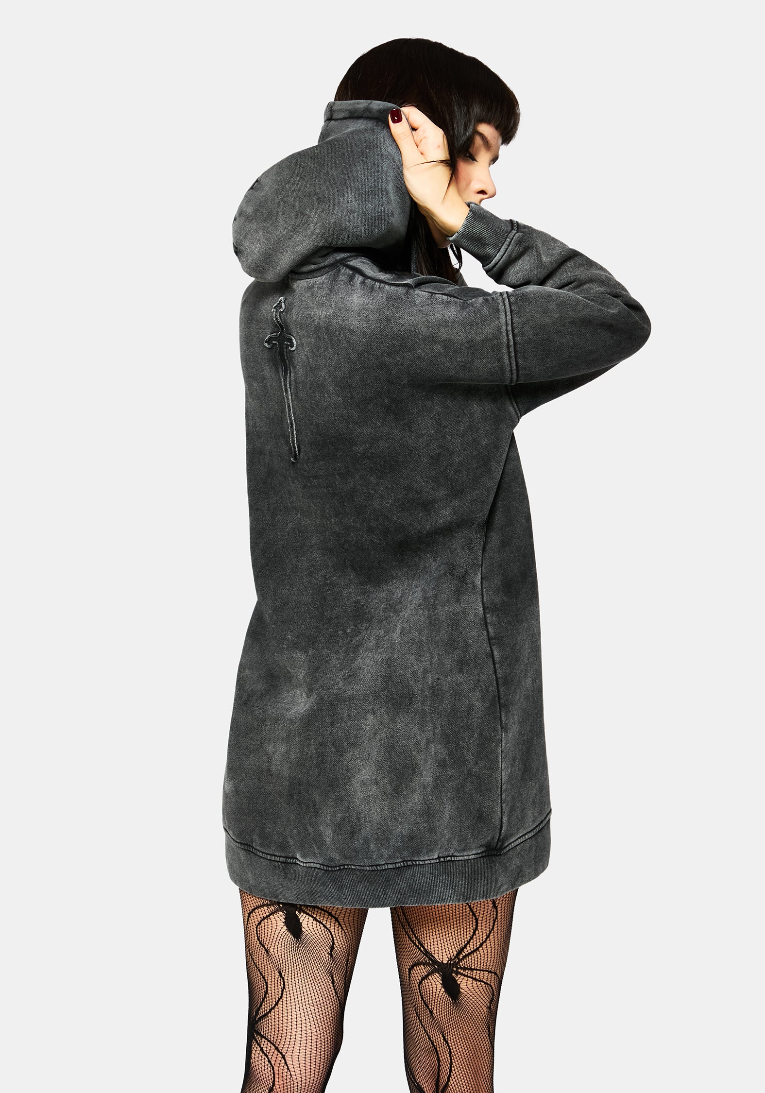 Aelin Sword Applique Hooded Sweater Dress - Black - Image 6