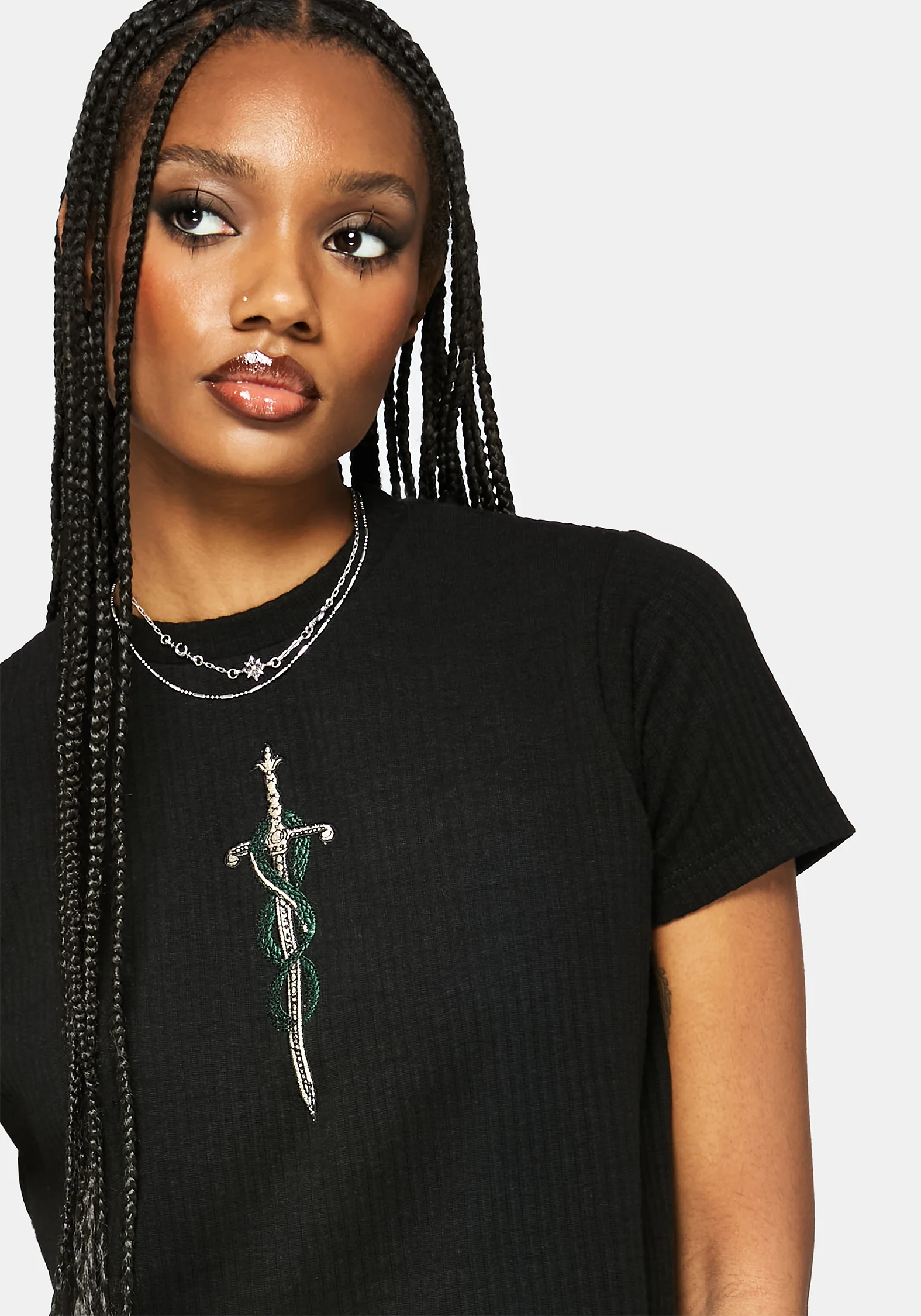 Aelin Sword Embroidered Short Sleeve Ribbed Top - Image 2