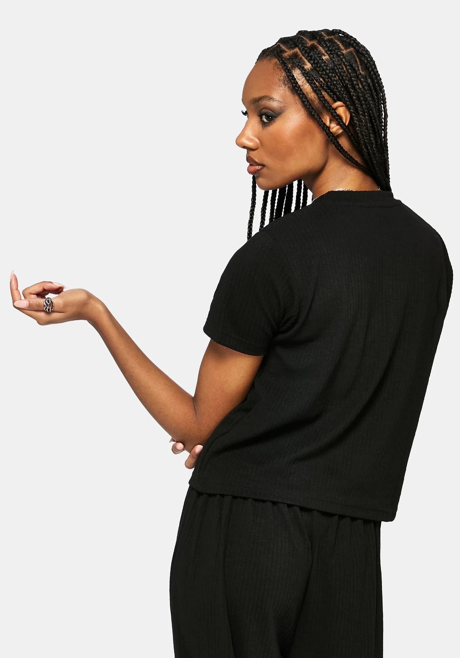 Aelin Sword Embroidered Short Sleeve Ribbed Top - Image 3