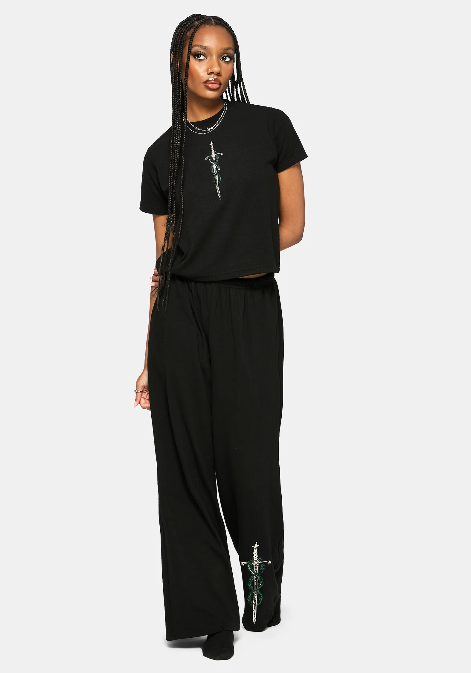 Aelin Sword Embroidered Short Sleeve Ribbed Top - Image 4