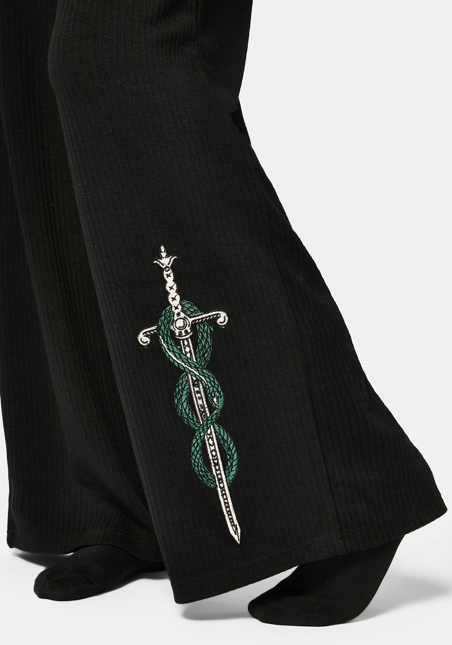 Aelin Sword Embroidered Wide Leg Ribbed Trouser - Image 2