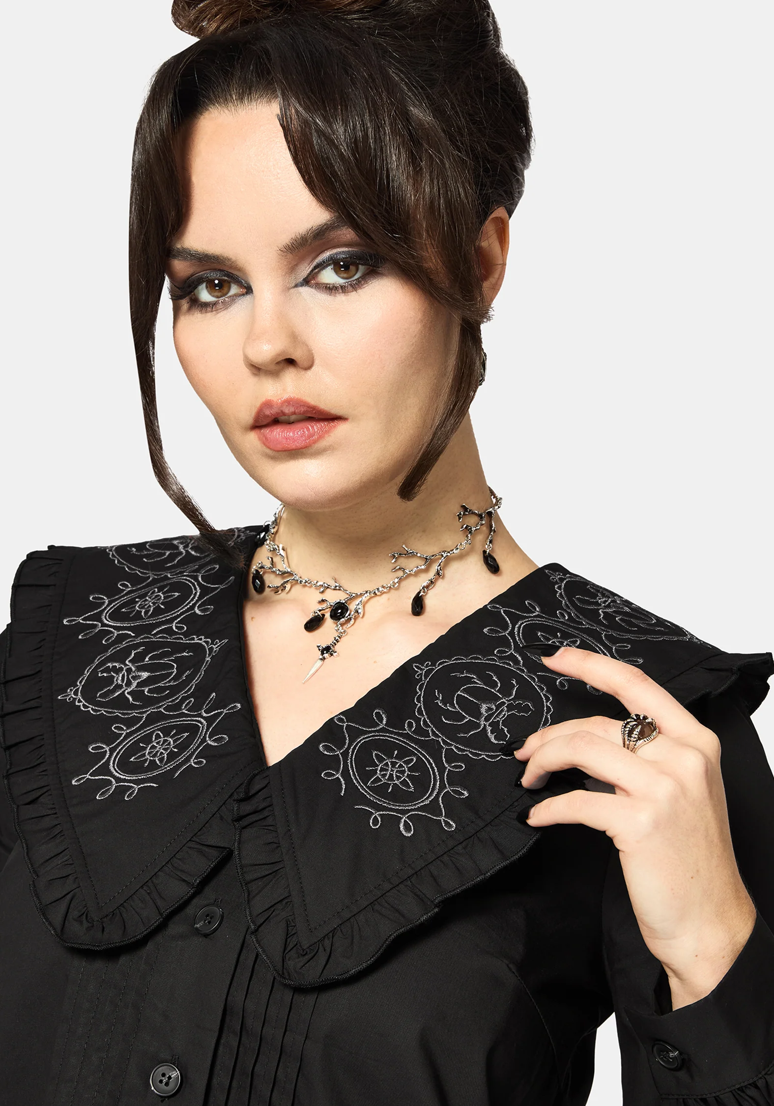 Alira Bug Embroidered Collar Long Sleeved Blouse - Image 2