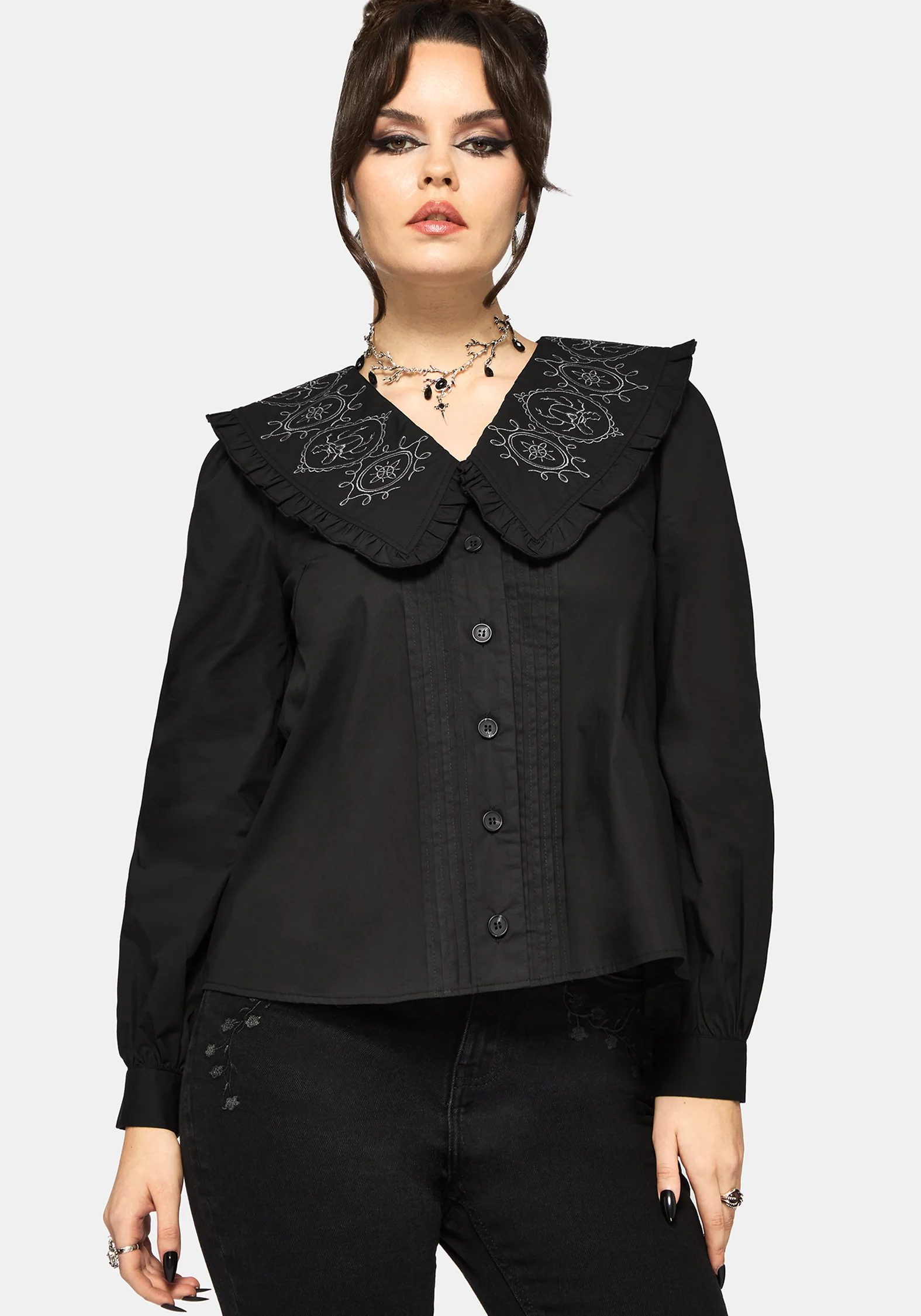 Alira Bug Embroidered Collar Long Sleeved Blouse - Image 4