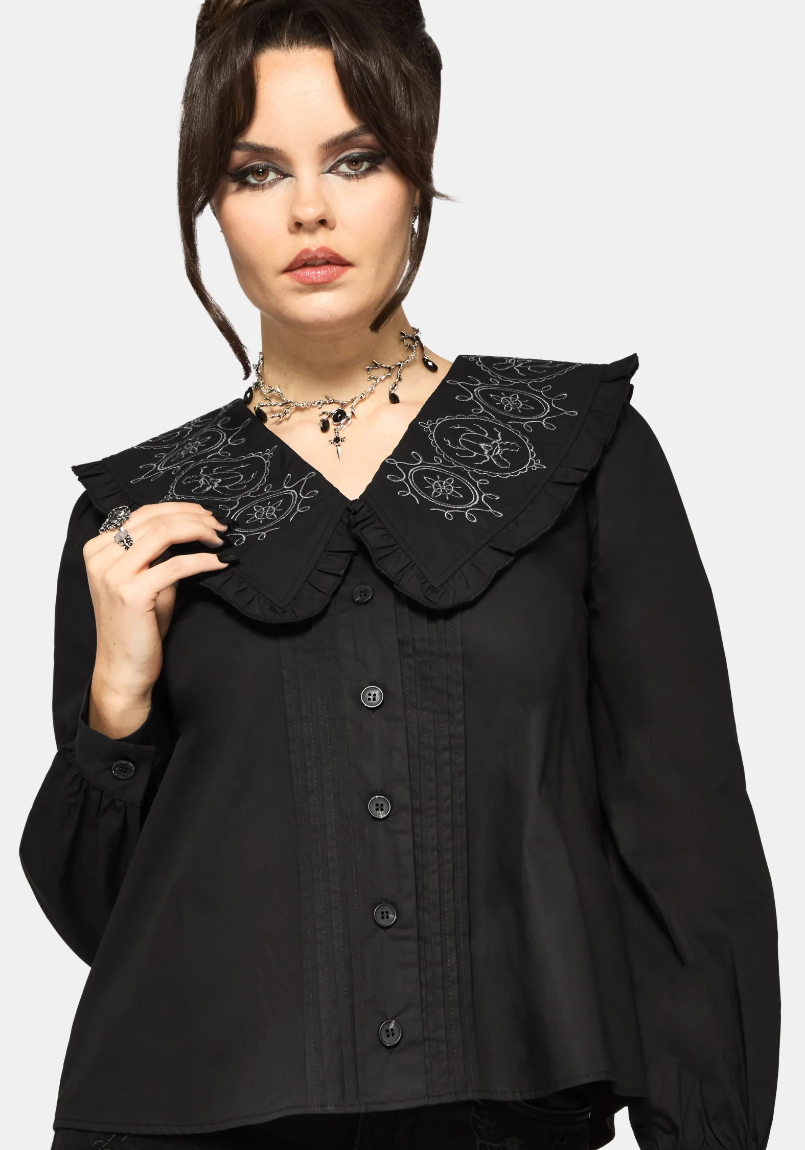 Alira Bug Embroidered Collar Long Sleeved Blouse - Image 5