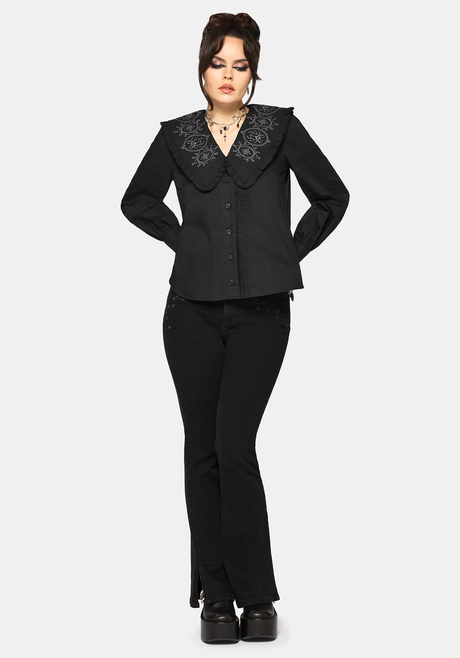 Alira Bug Embroidered Collar Long Sleeved Blouse - Image 6