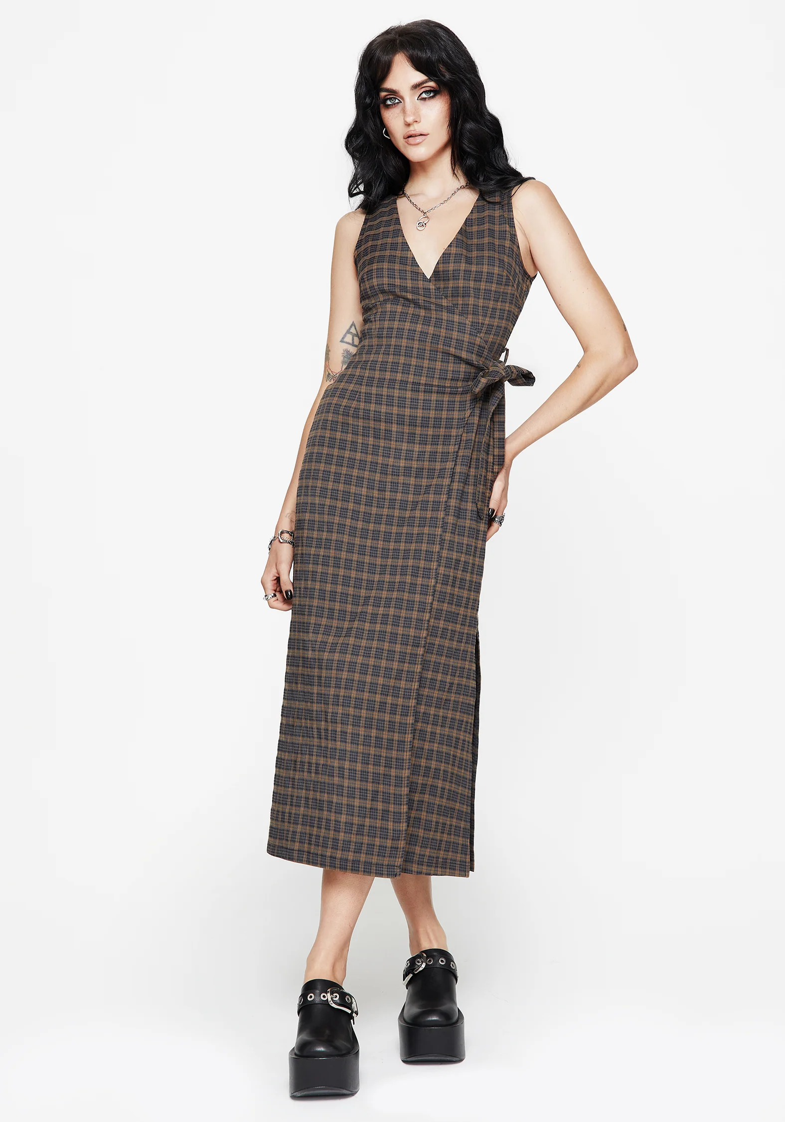 Allure Check Sleeveless Midaxi Wrap Dress - Image 4