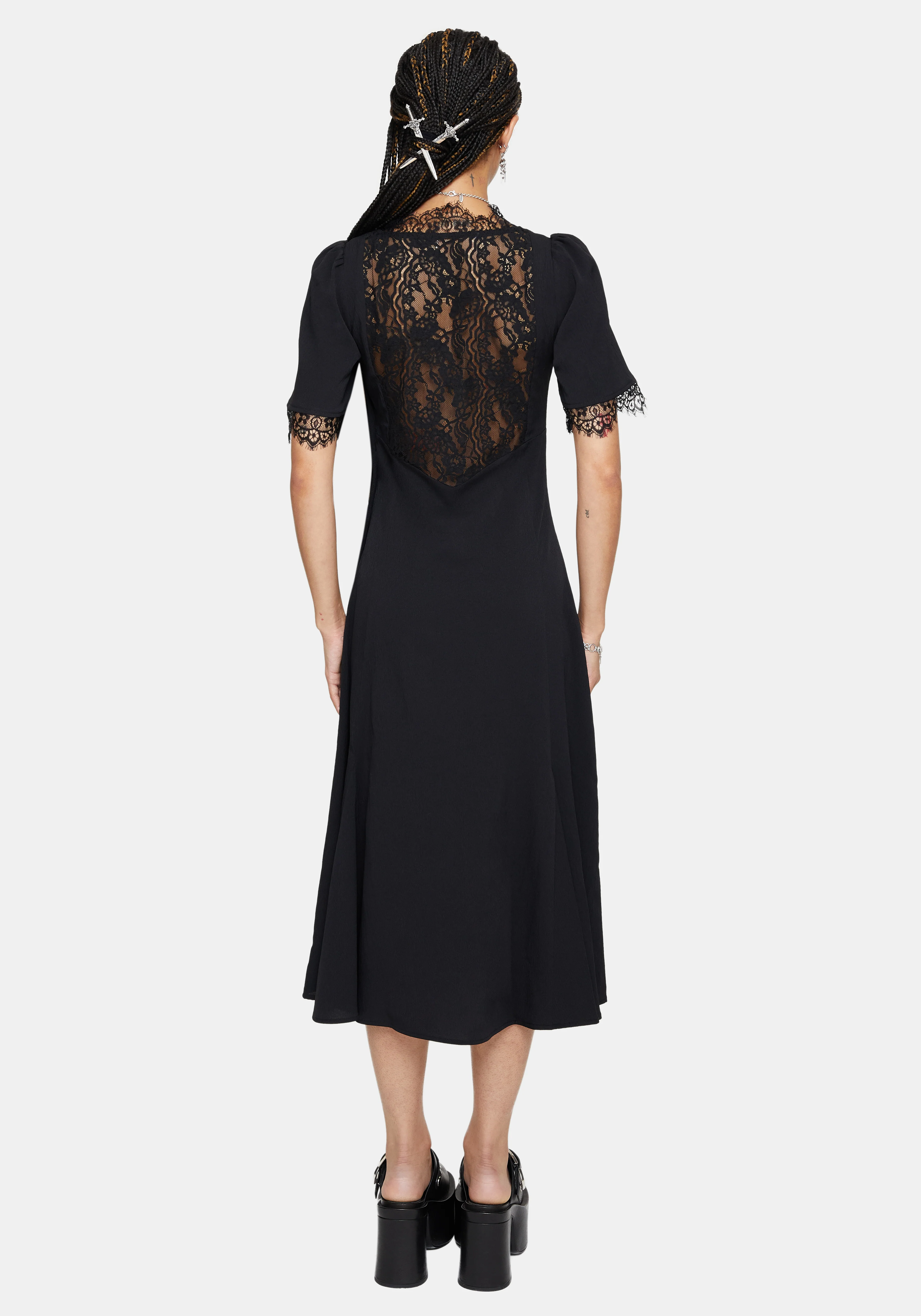 Altha Lace Back V Neck Midi Dress - Image 3
