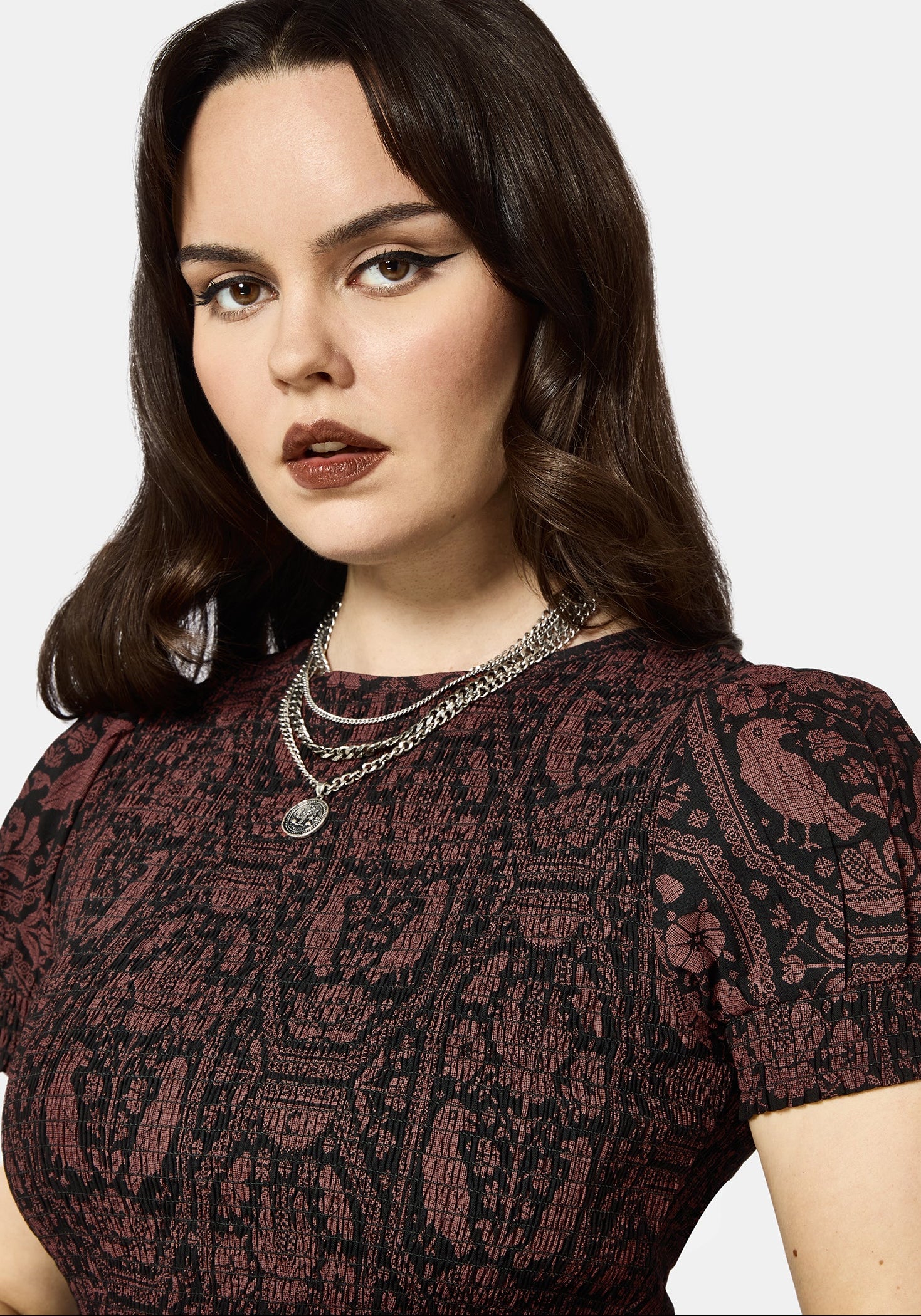 Annabel Inverted Raven Print Shirred Mini Dress - Image 2