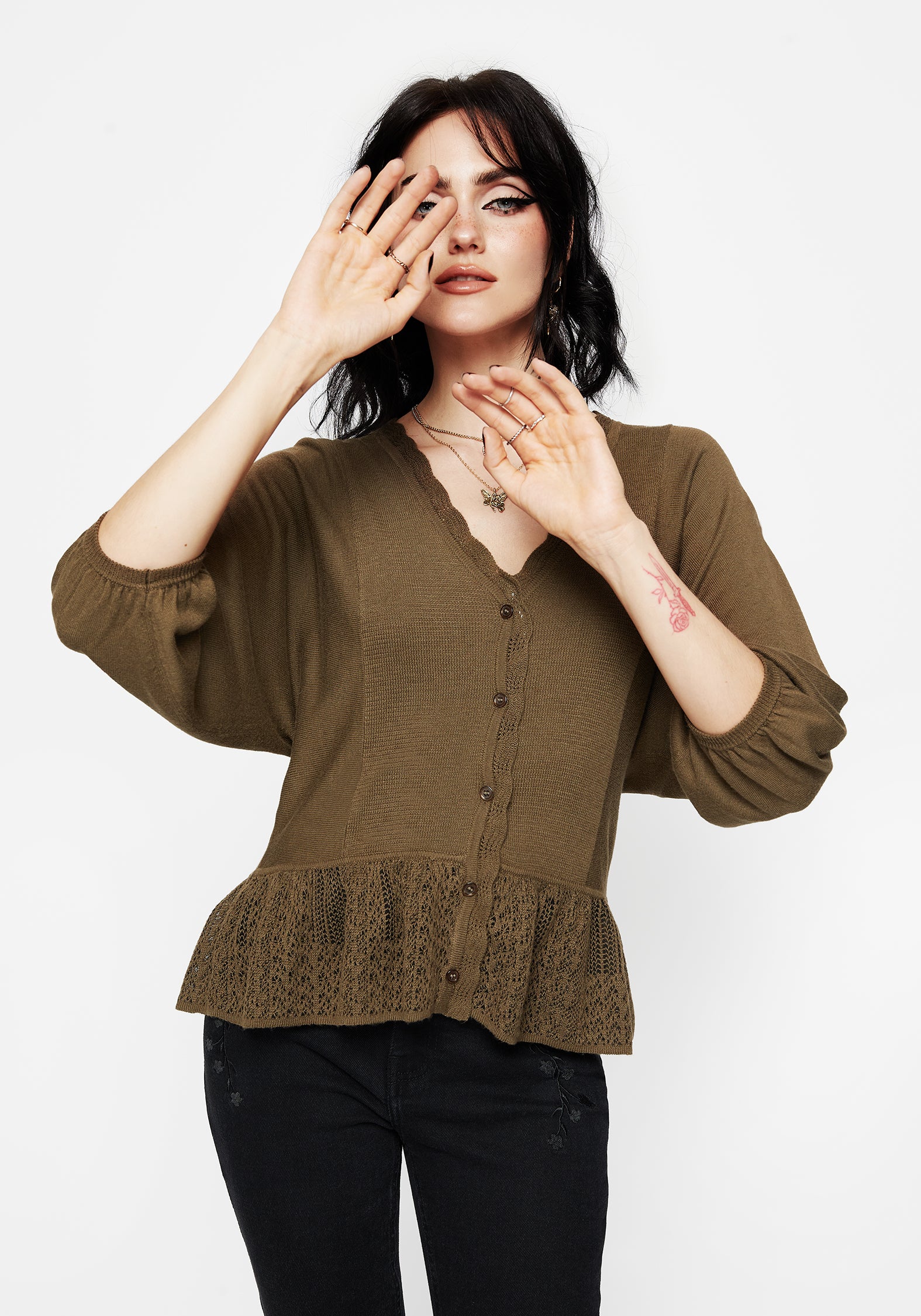 Avalon Puff Sleeve Button Up Knit Blouse - Image 4