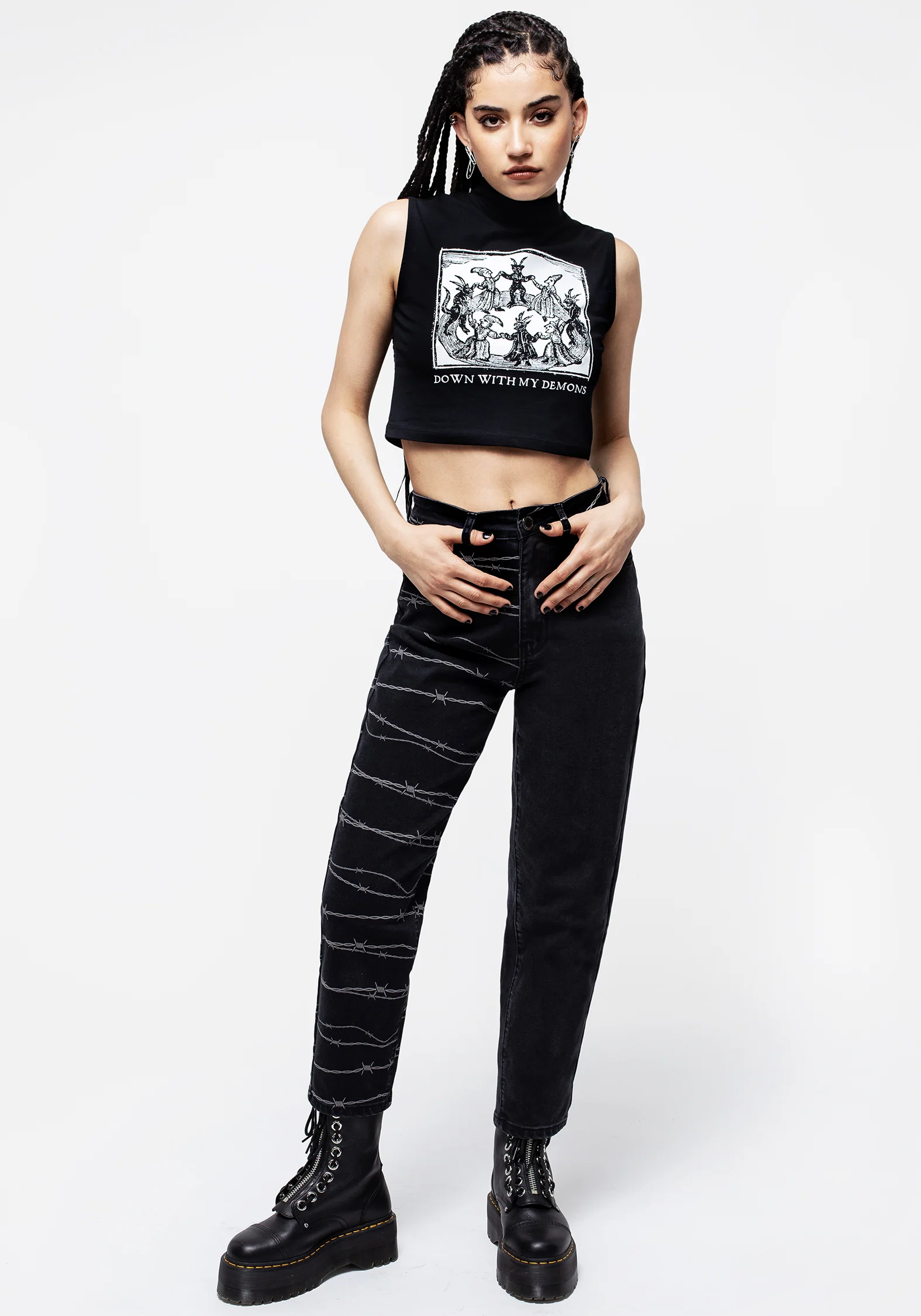 Barbed Wire Spliced Mom Jeans - Image 5