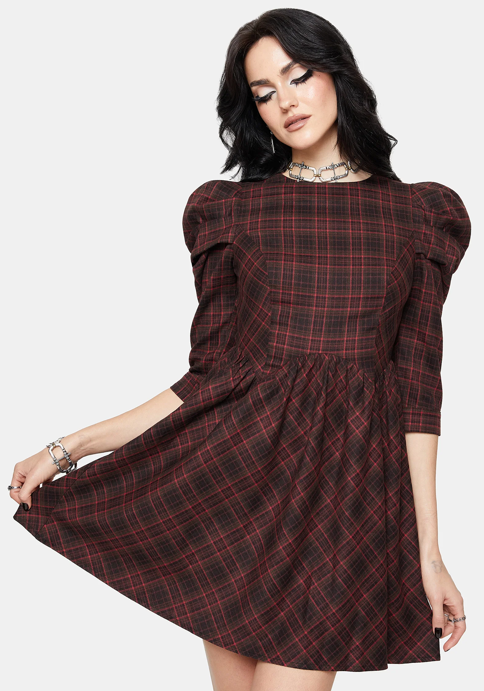 Bonnie Mutton Sleeve Check Mini Dress - Image 4