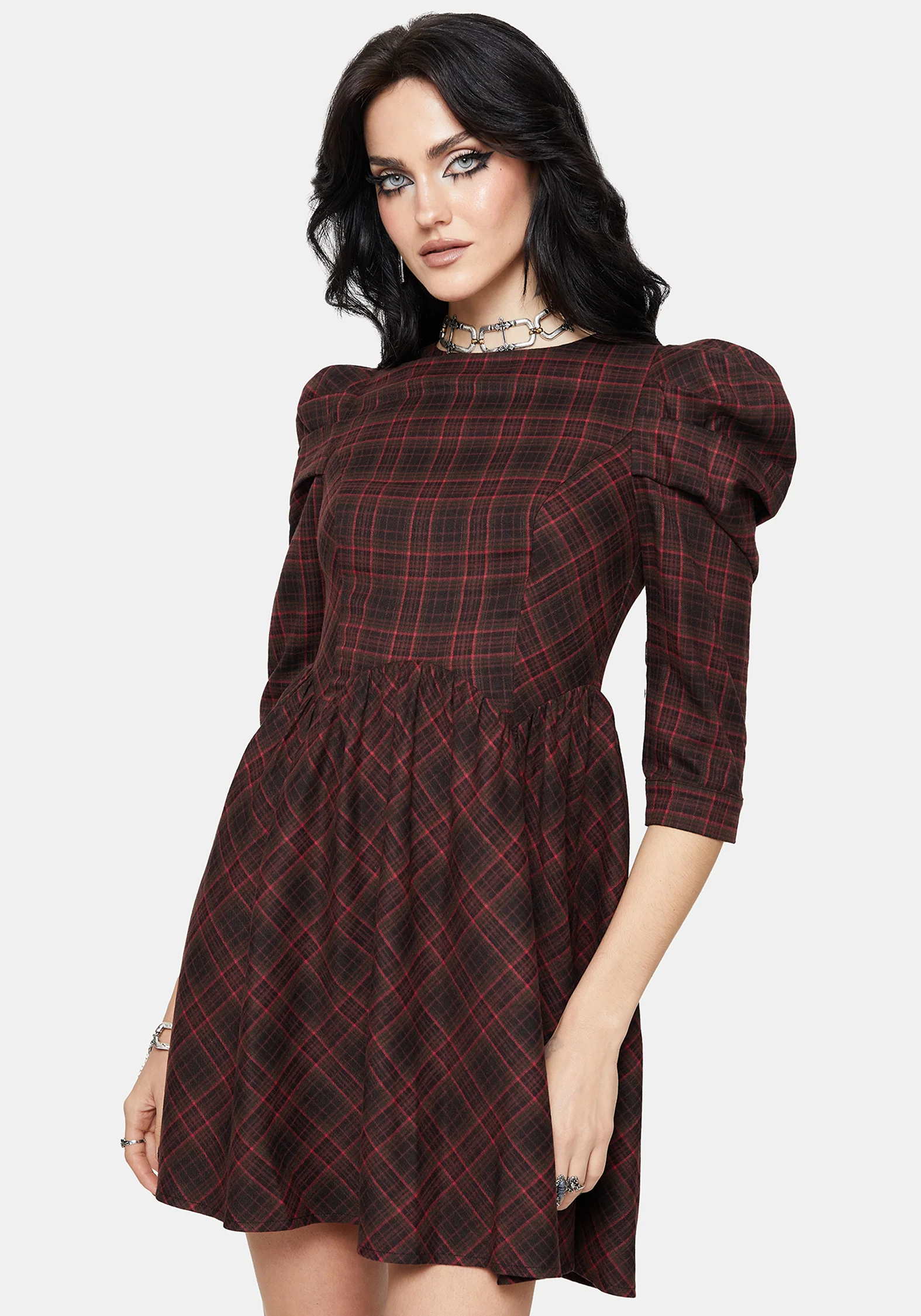 Bonnie Mutton Sleeve Check Mini Dress - Image 6
