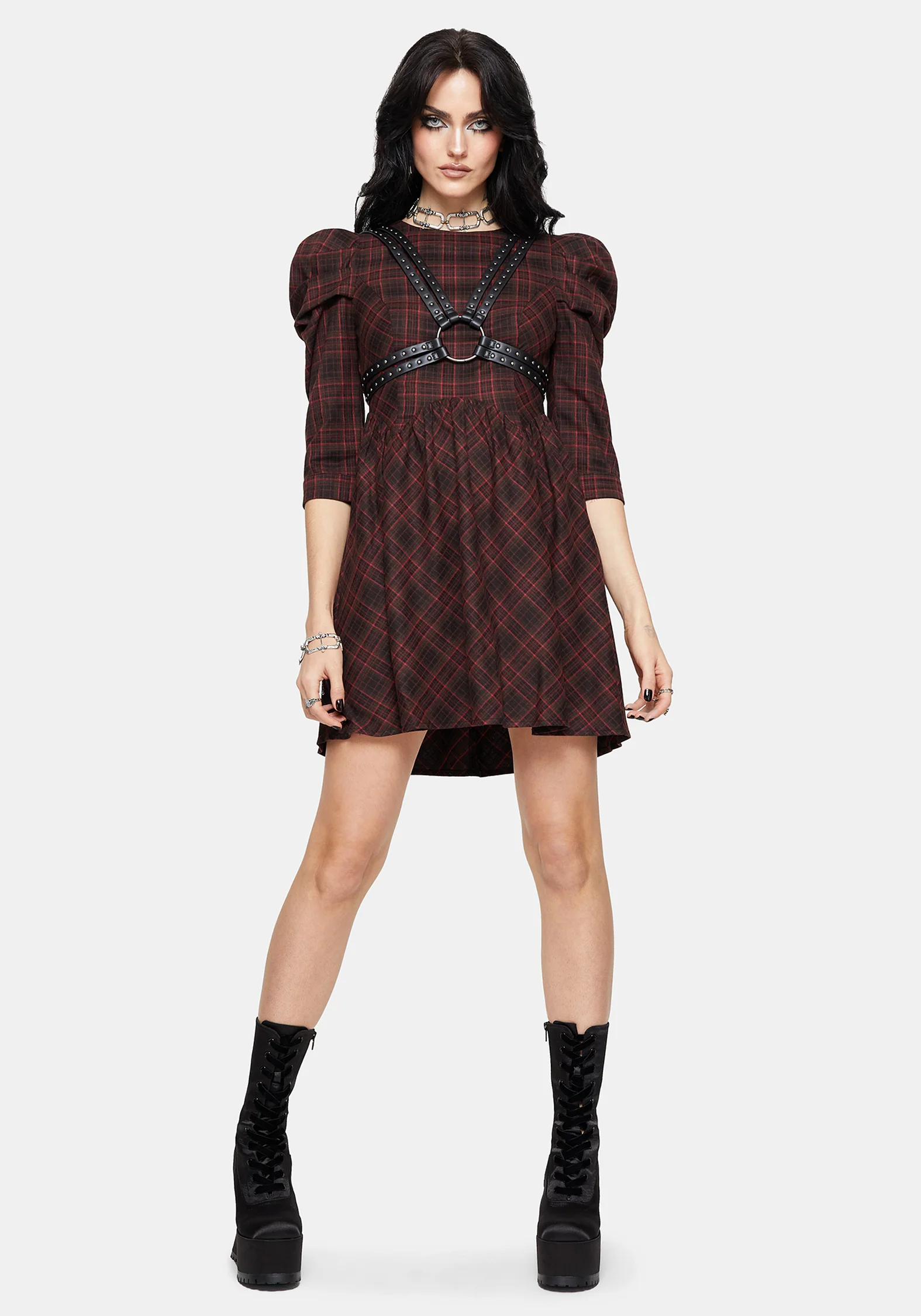 Bonnie Mutton Sleeve Check Mini Dress - Image 7