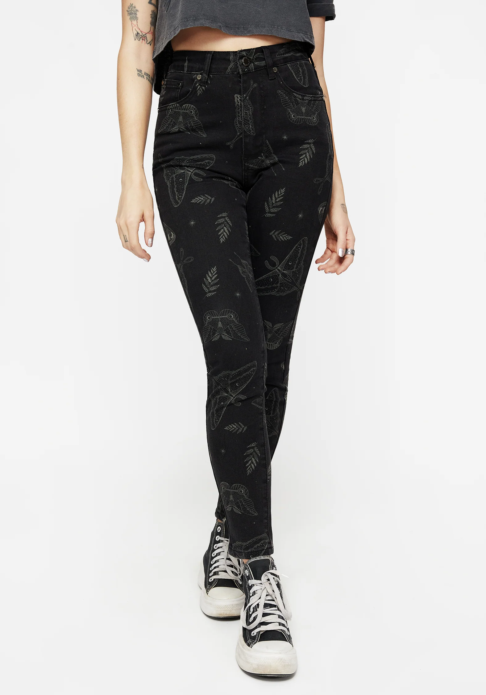 Callopistria Moth Print Denim Skinny Jeans - Image 3