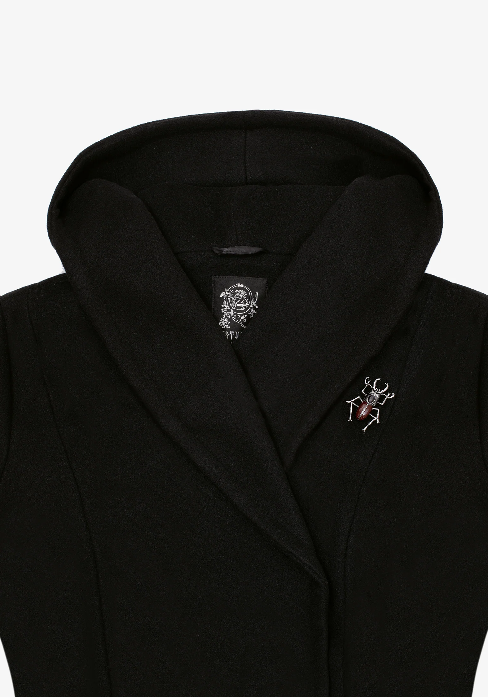 Camilla Tie Waist Hooded Coat With Bug Brooch - Image 8