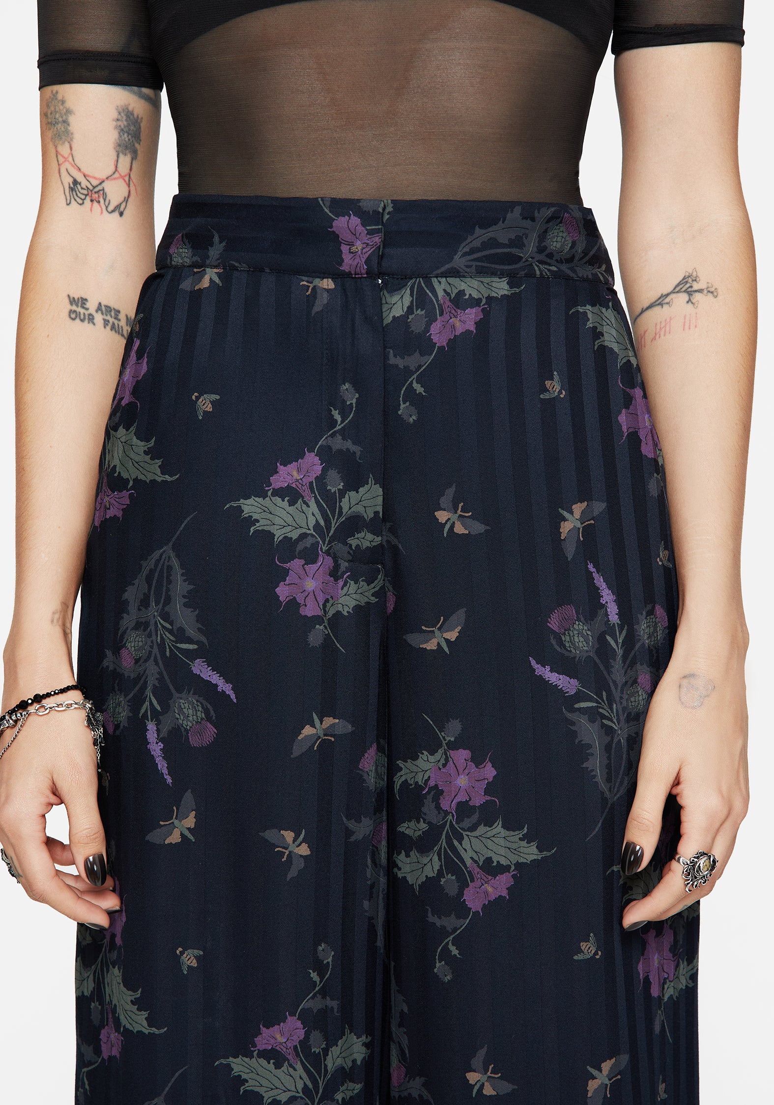 Cassandra Satin Stripe Thistle Print Trouser - Image 2