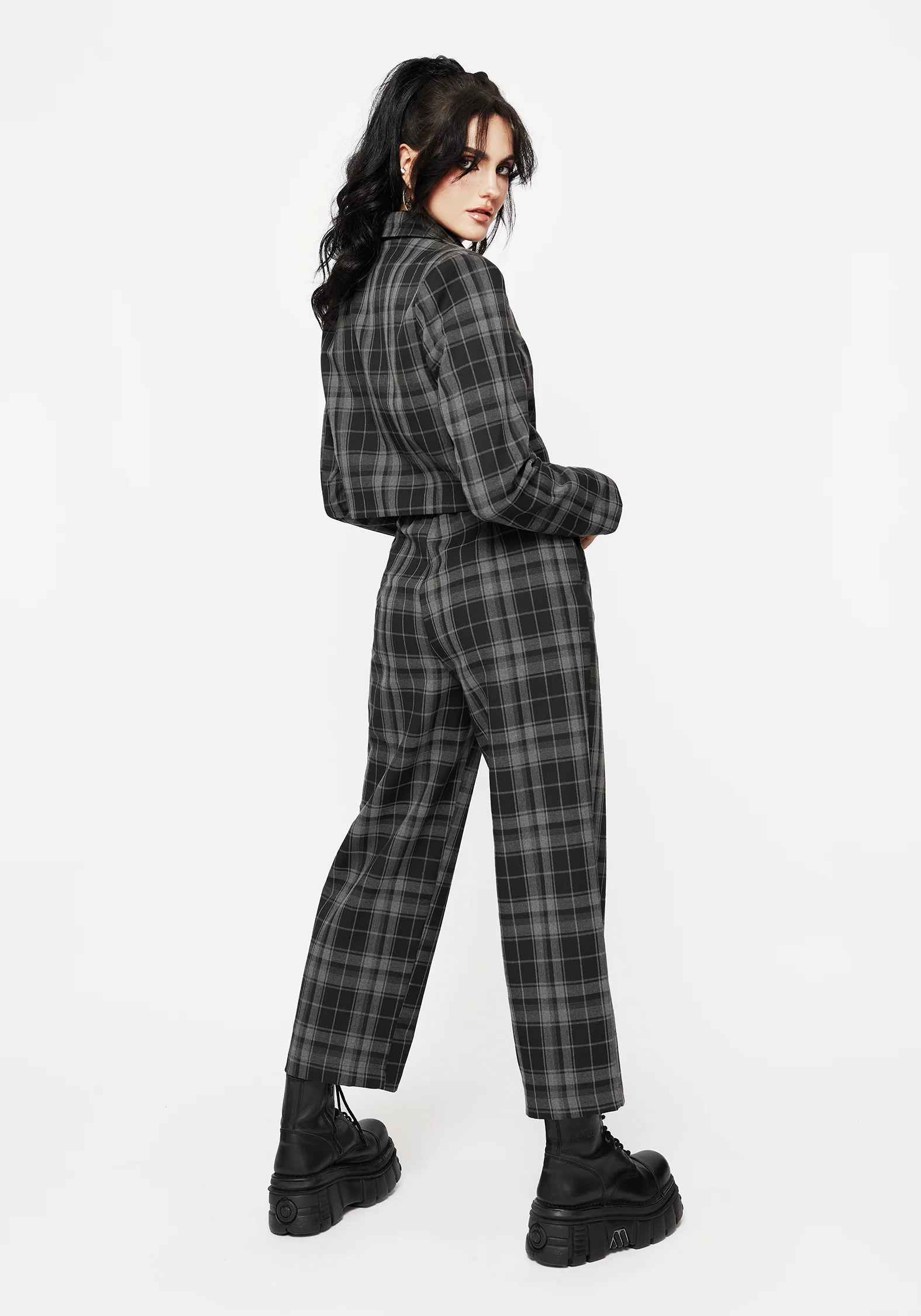 Checkmate Check Crop Blazer - Black - Image 7