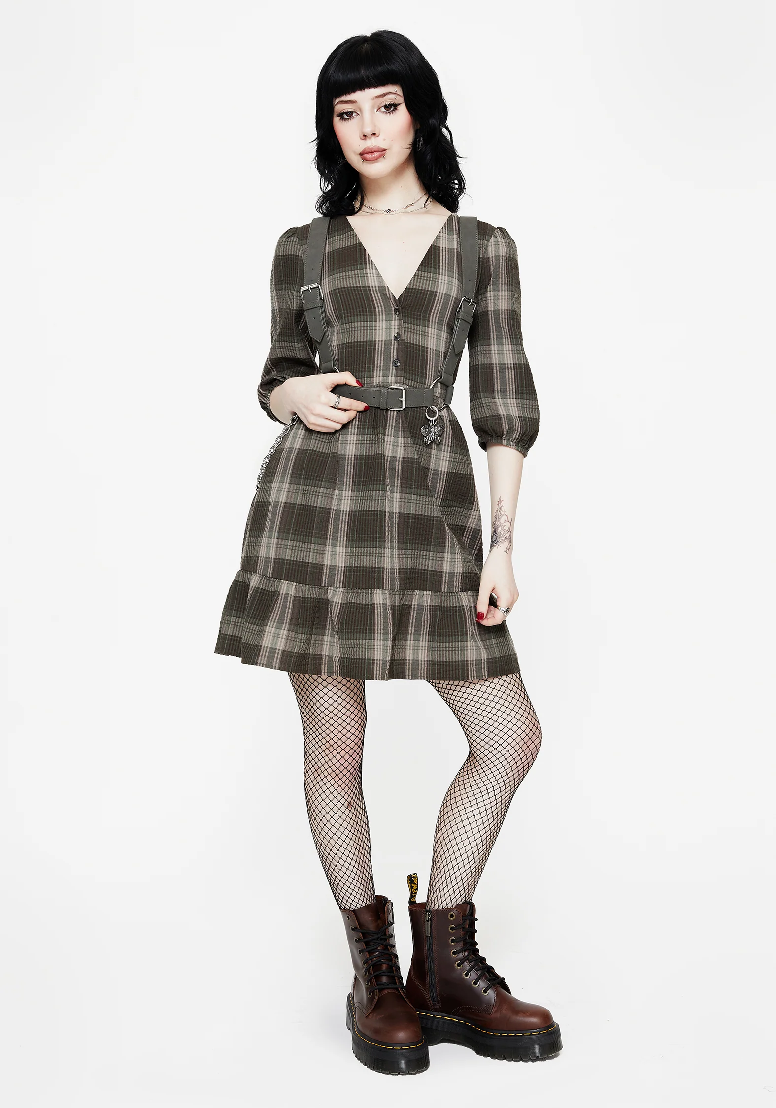 Clara Cotton Check Tiered Mini Smock Dress - Image 4