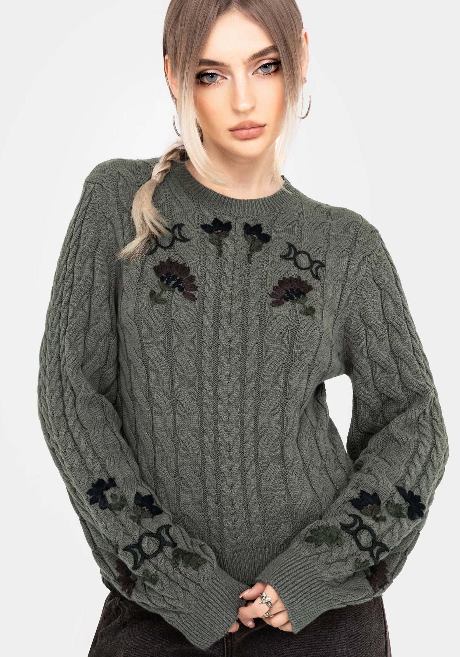 Clara Cotton Floral Embroidered Cable Knit Jumper - Image 4