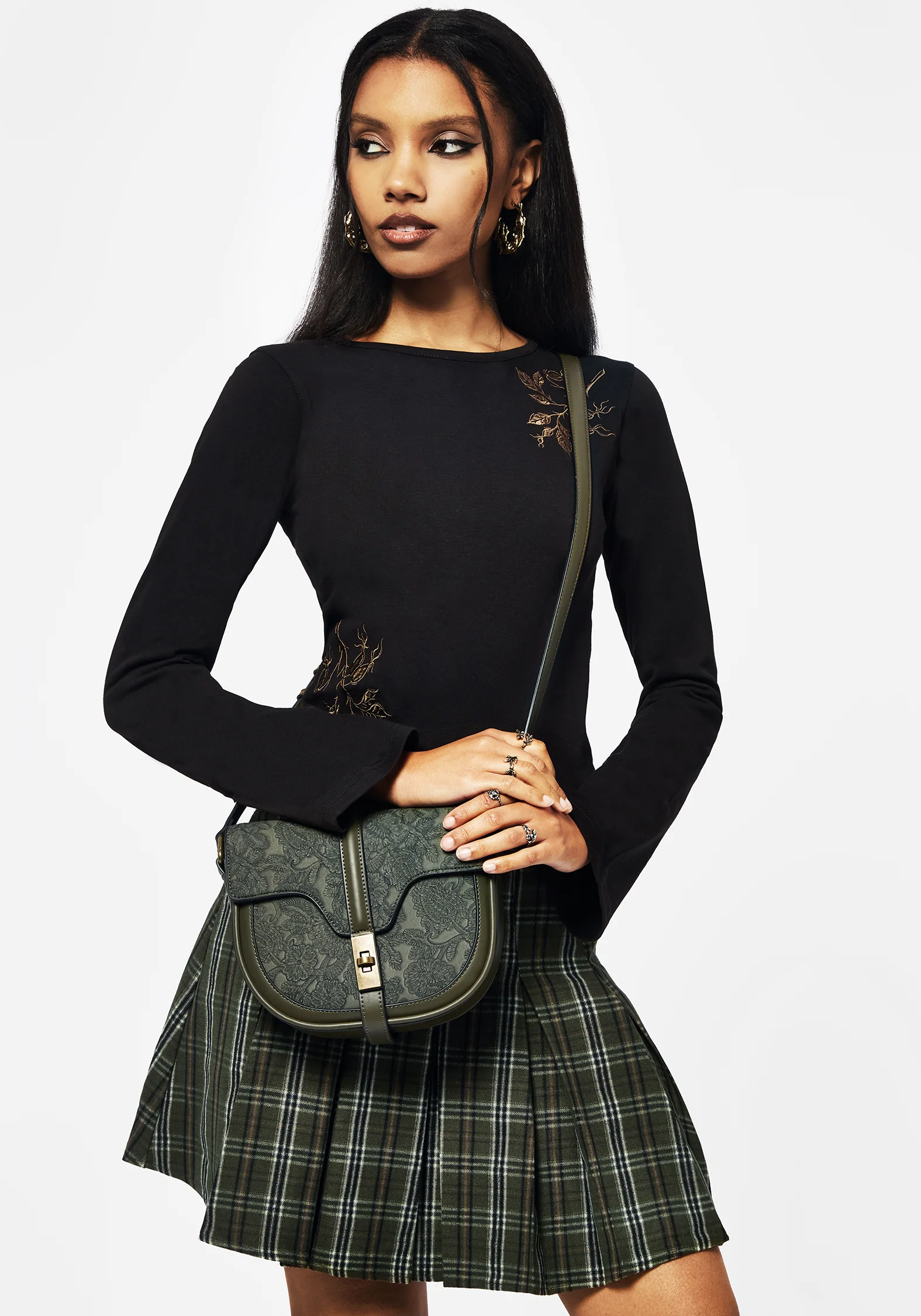Cypress Paisley Debossed Crossbody Satchel Bag - Green - Image 5
