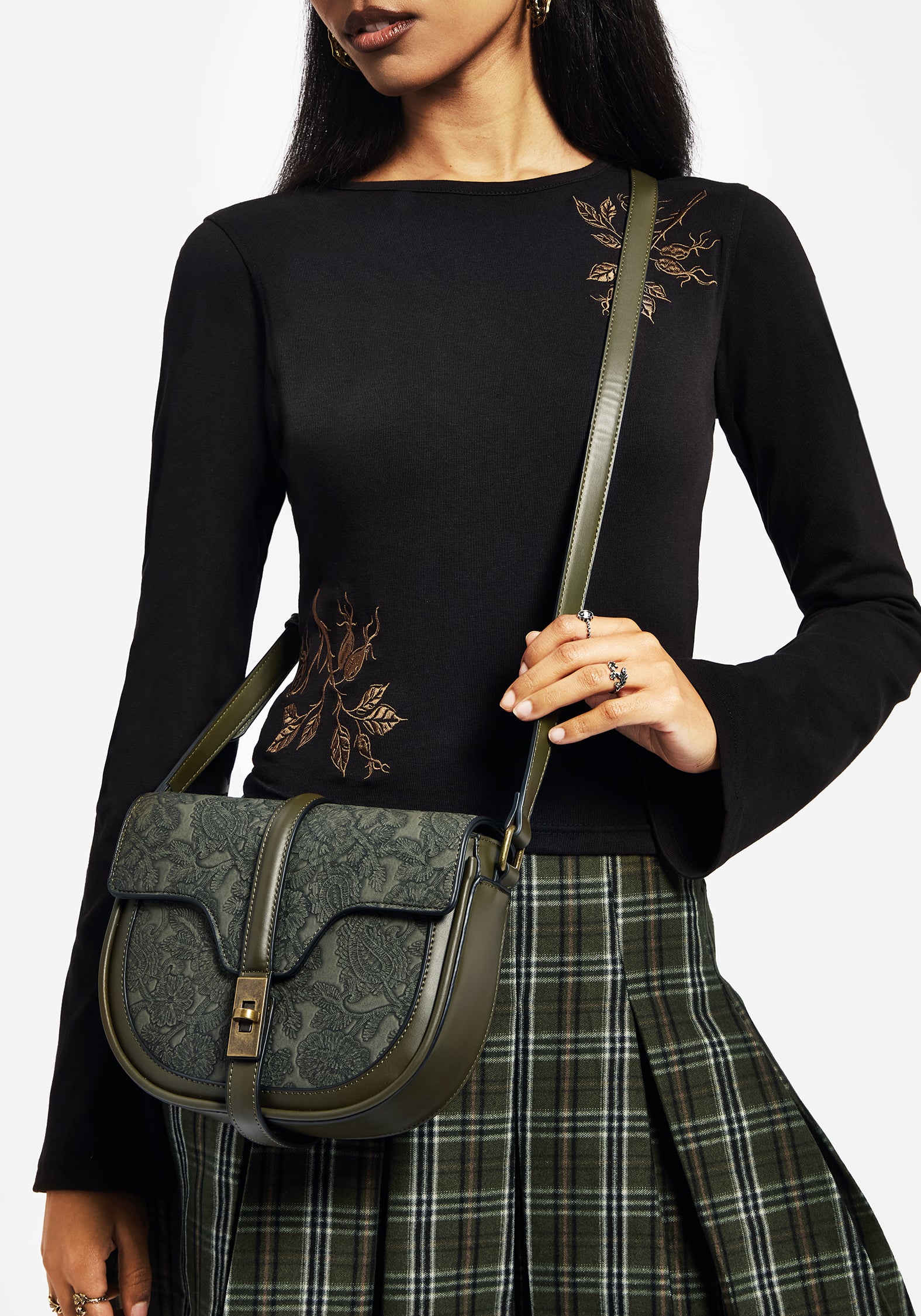 Cypress Paisley Debossed Crossbody Satchel Bag - Green - Image 7