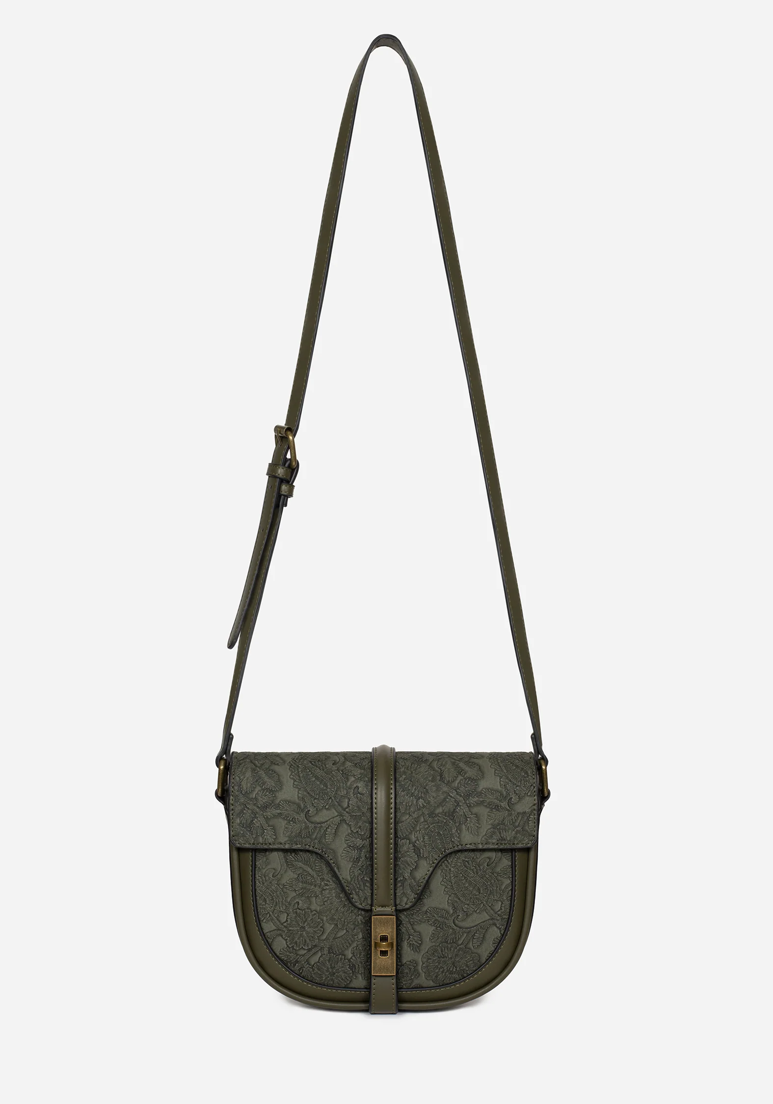 Cypress Paisley Debossed Crossbody Satchel Bag - Green - Image 9