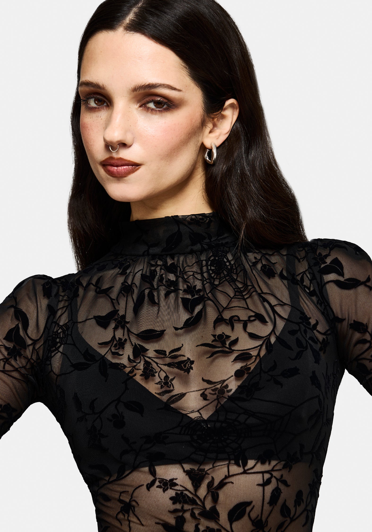 Deadly Nightshade Flocked Mesh Bodysuit - Image 5
