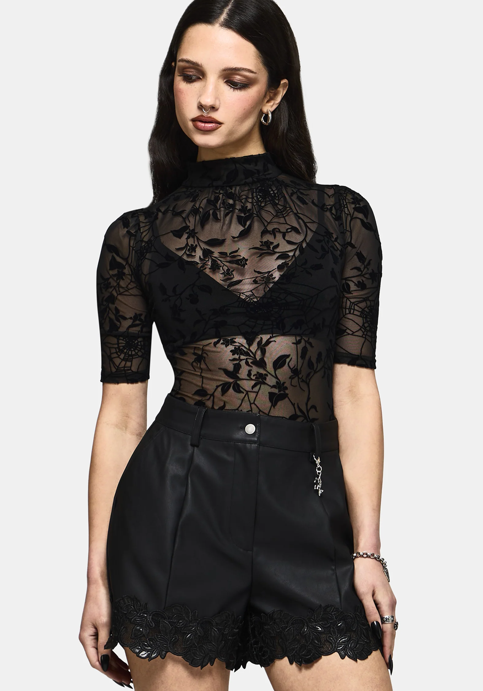 Deadly Nightshade Flocked Mesh Bodysuit - Image 6