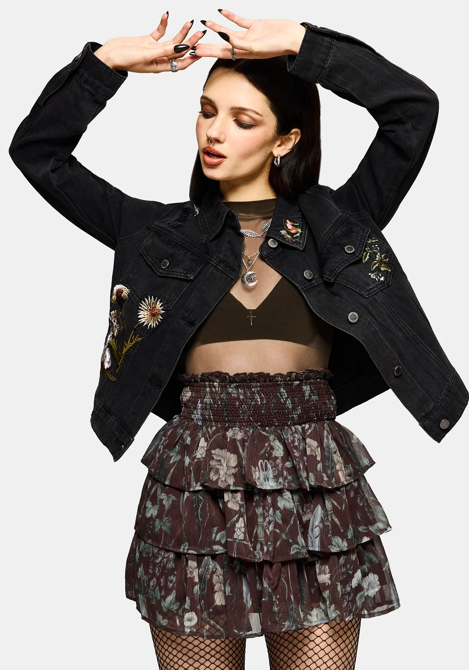Dusha Garden Print Chiffon Ruffle Mini Skirt - Image 2