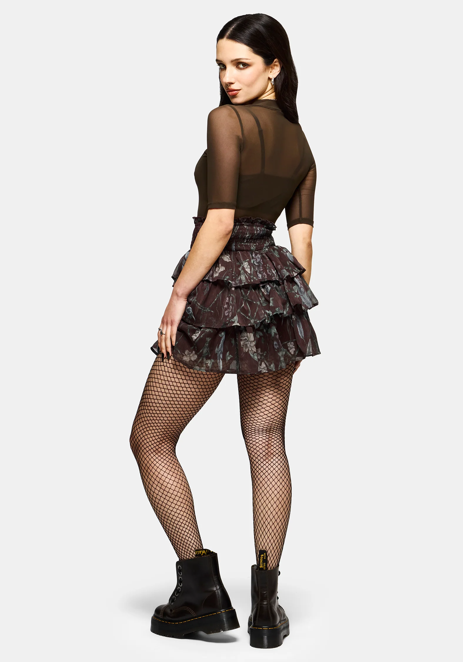 Dusha Garden Print Chiffon Ruffle Mini Skirt - Image 3