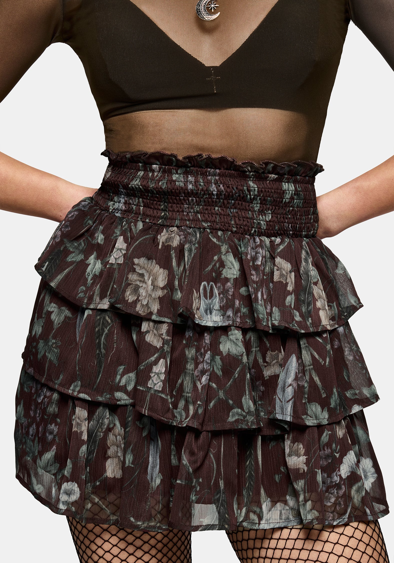 Dusha Garden Print Chiffon Ruffle Mini Skirt - Image 4