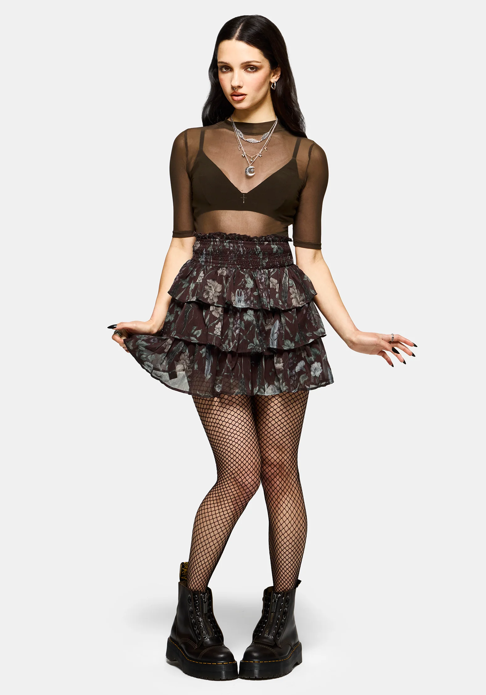 Dusha Garden Print Chiffon Ruffle Mini Skirt - Image 5