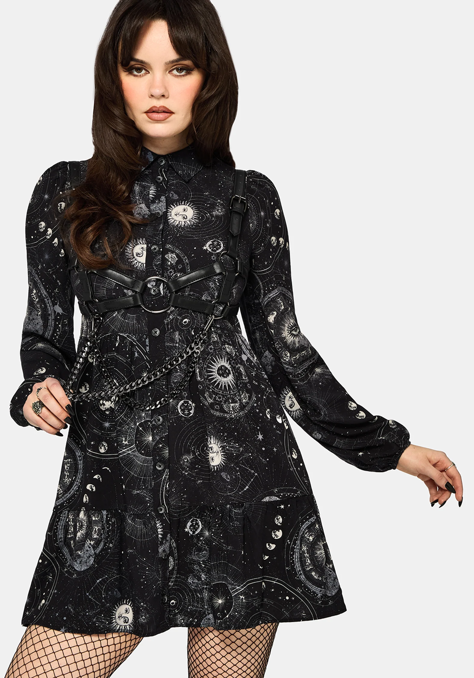 Elise Celestial Print Mini Shirt Dress