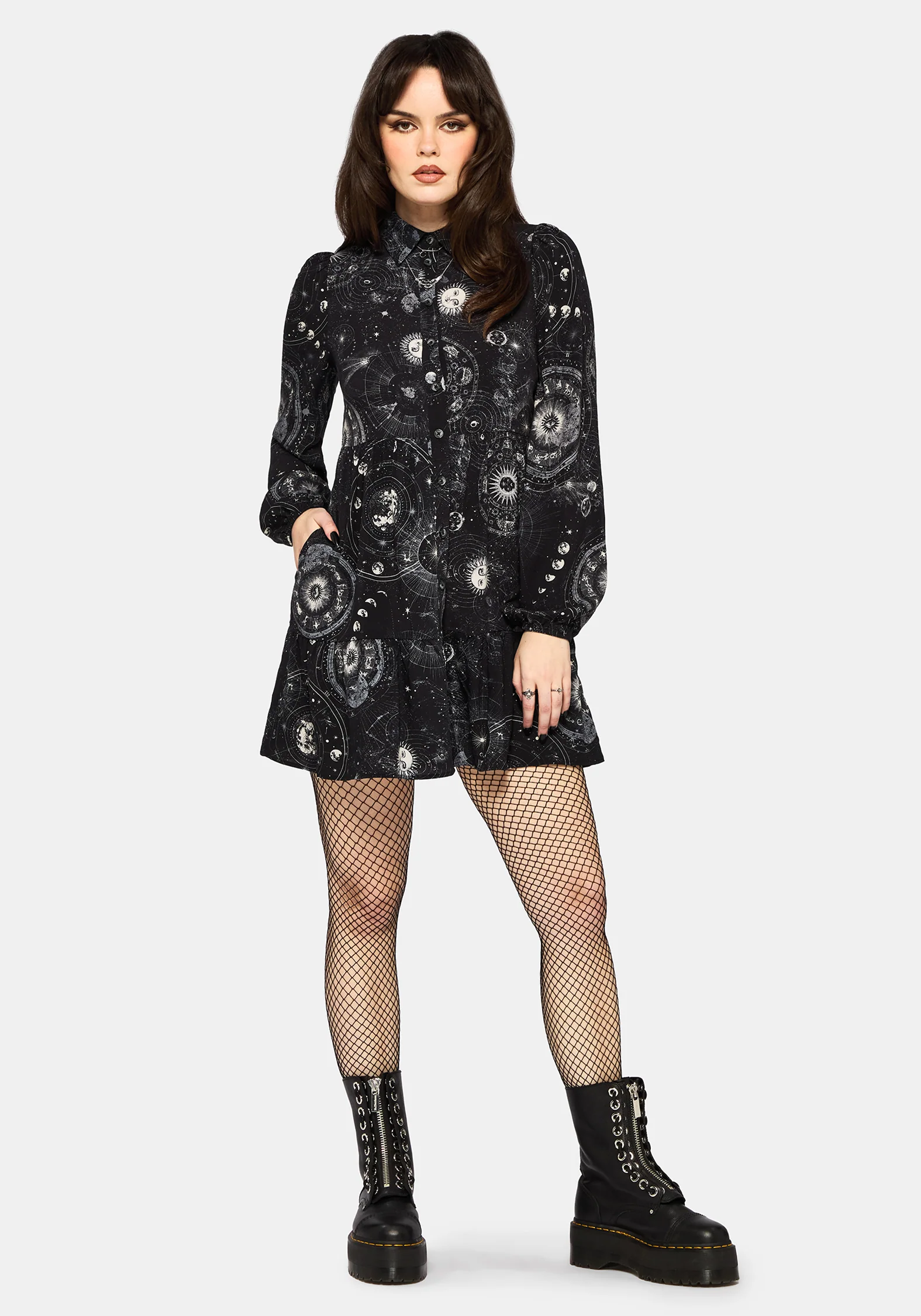 Elise Celestial Print Mini Shirt Dress - Image 4