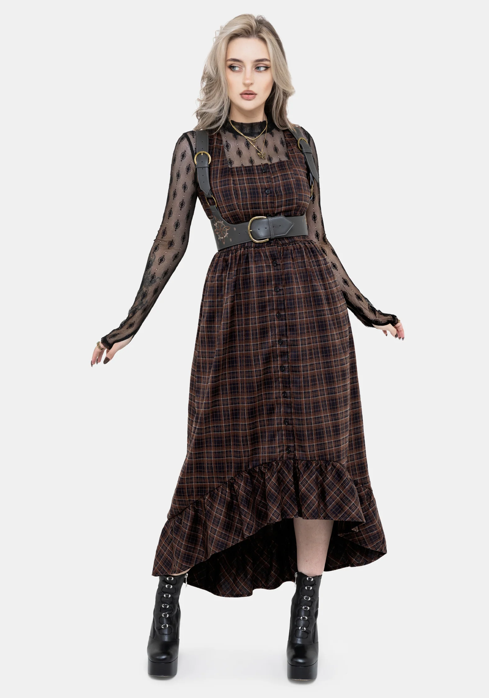 Embla Check High Low Midaxi Dress - Image 4