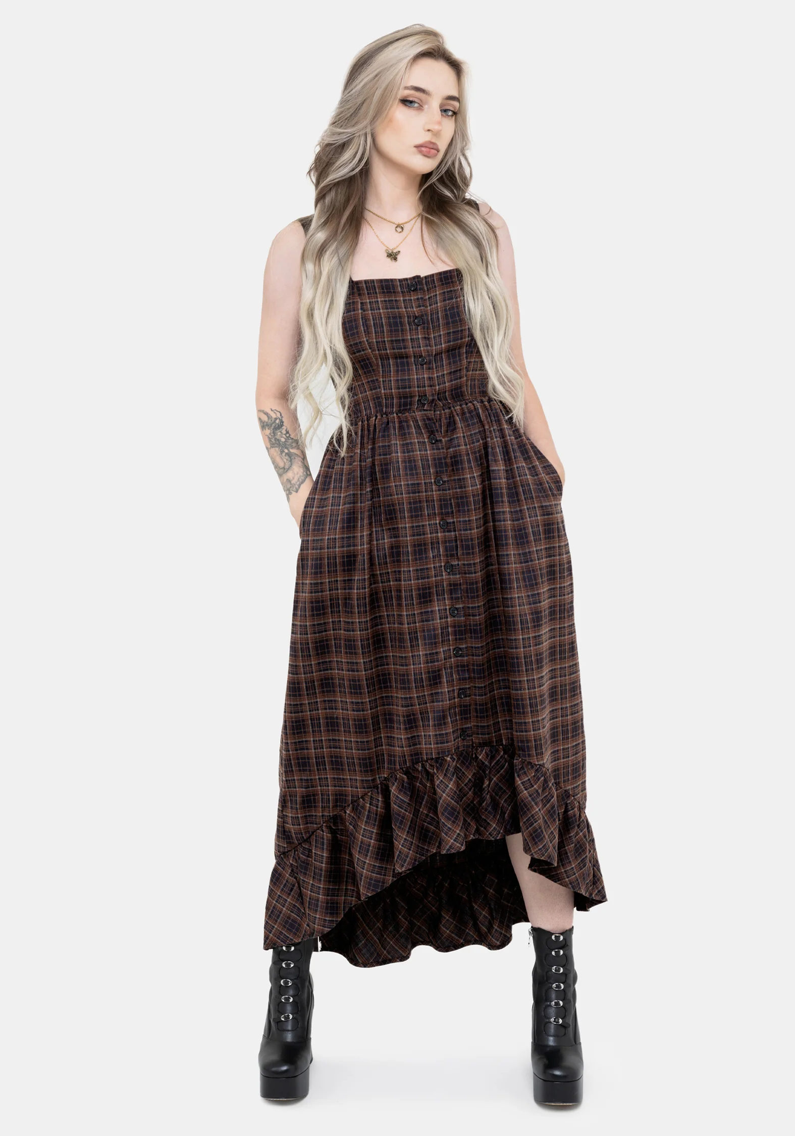 Embla Check High Low Midaxi Dress - Image 6