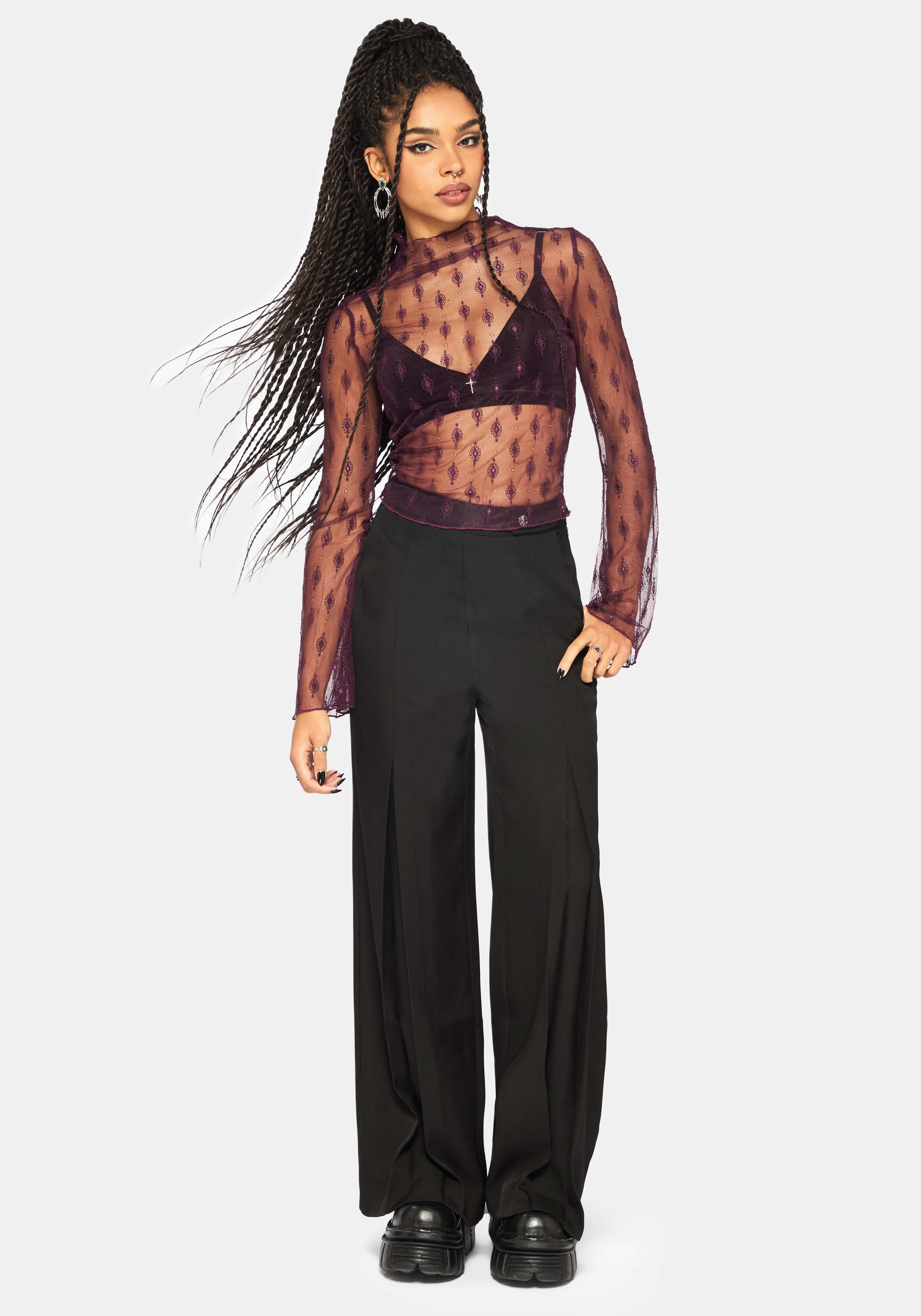 Essendi Long Sleeve Mesh Top - Burgundy - Image 4