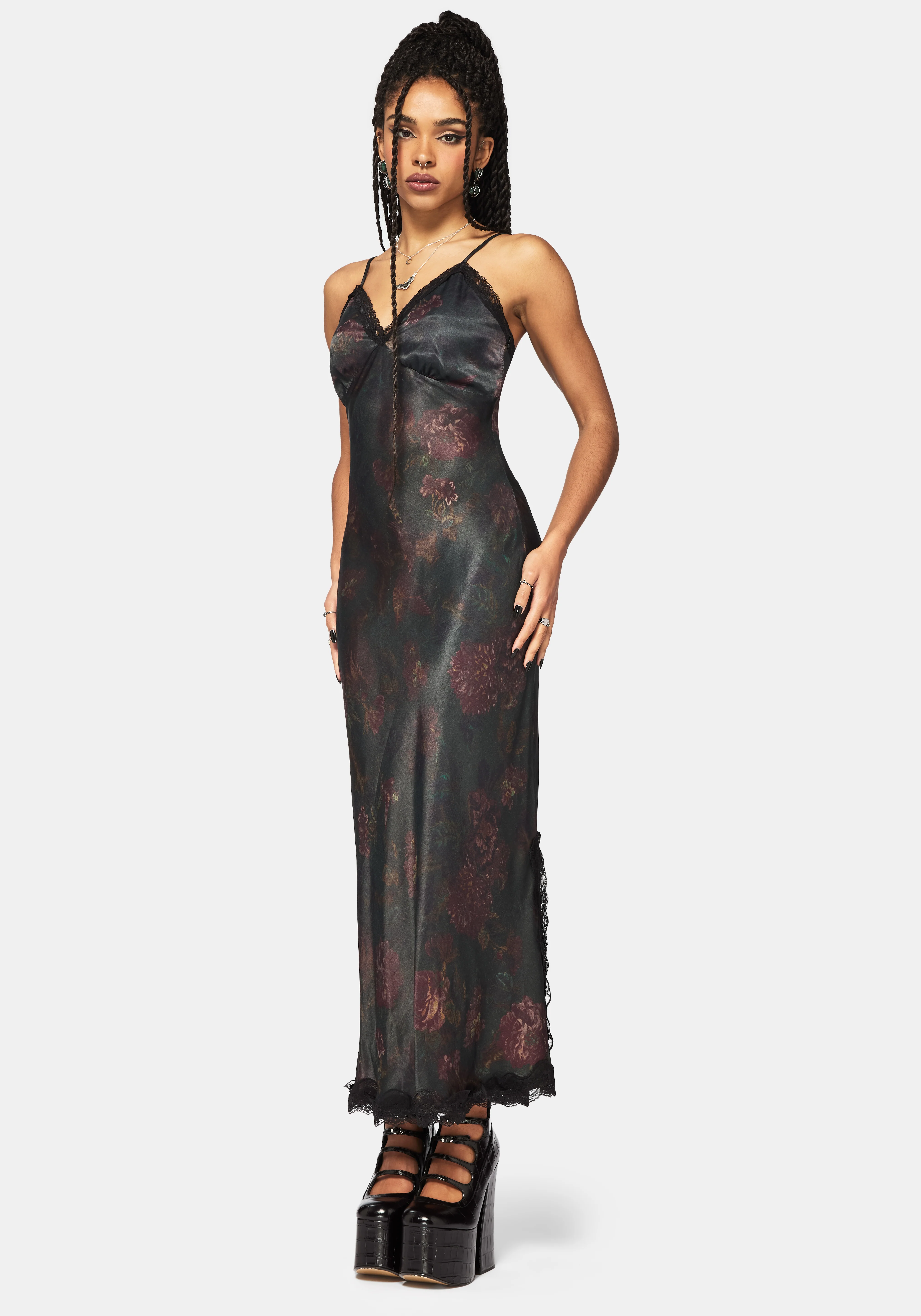 Everbloom Floral Satin Lace Cami Midaxi Dress - Image 4
