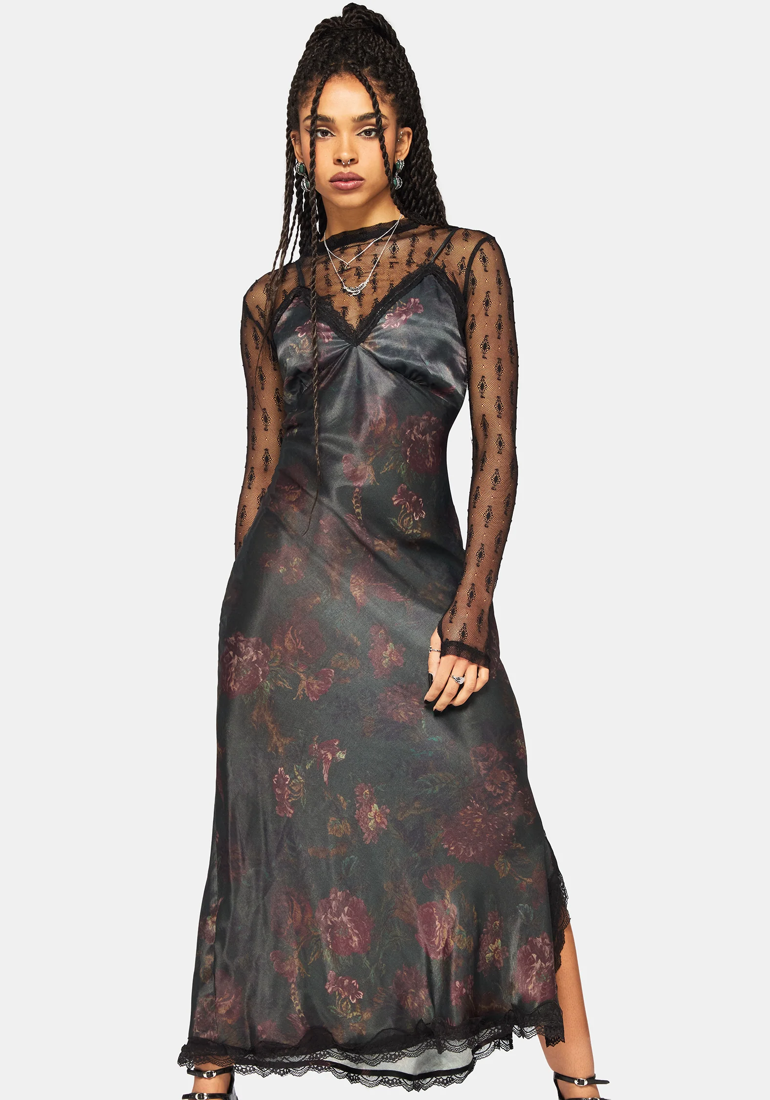 Everbloom Floral Satin Lace Cami Midaxi Dress - Image 5