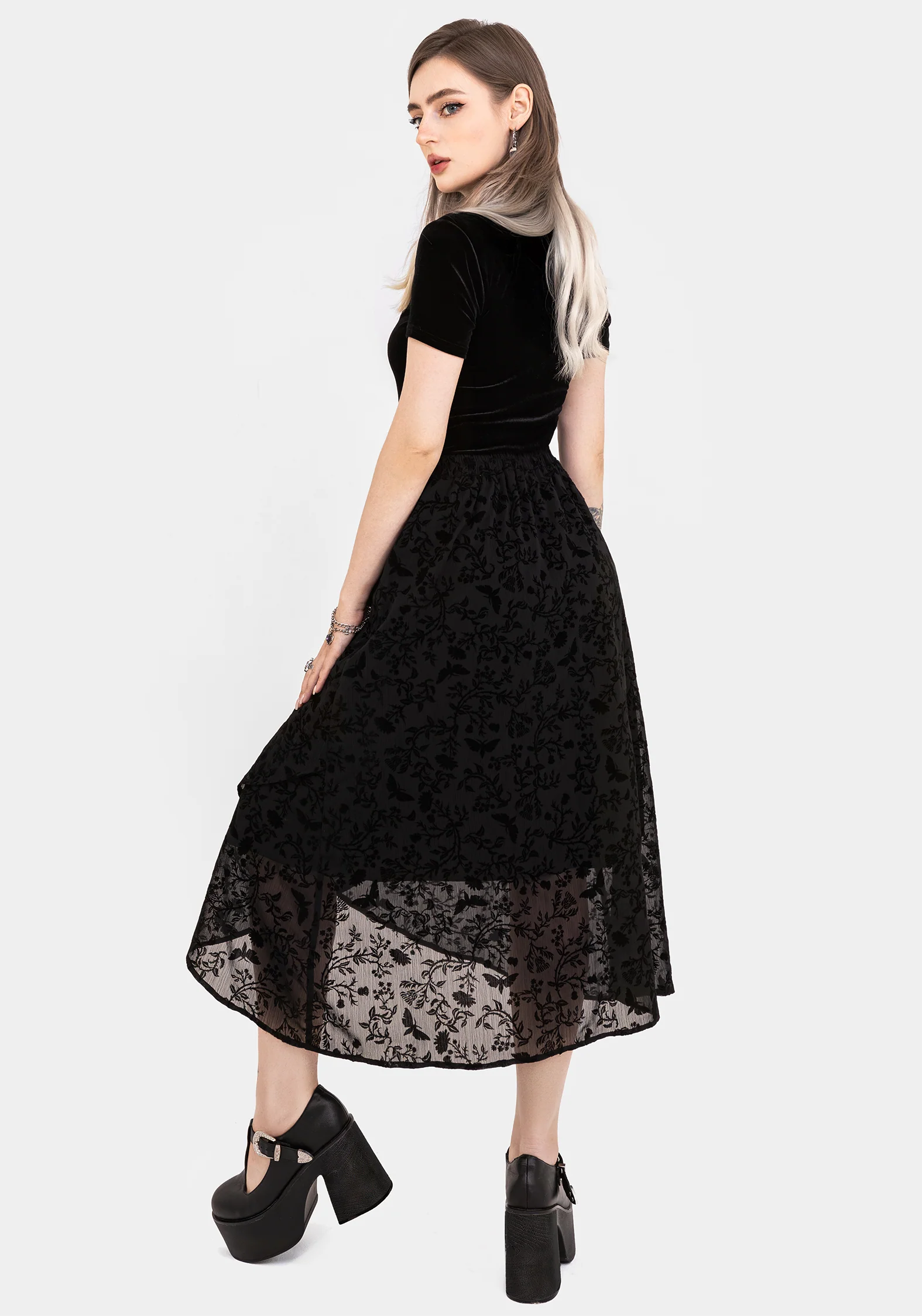 Faustina Flocked Chiffon Mock Wrap Midaxi Skirt - Image 3