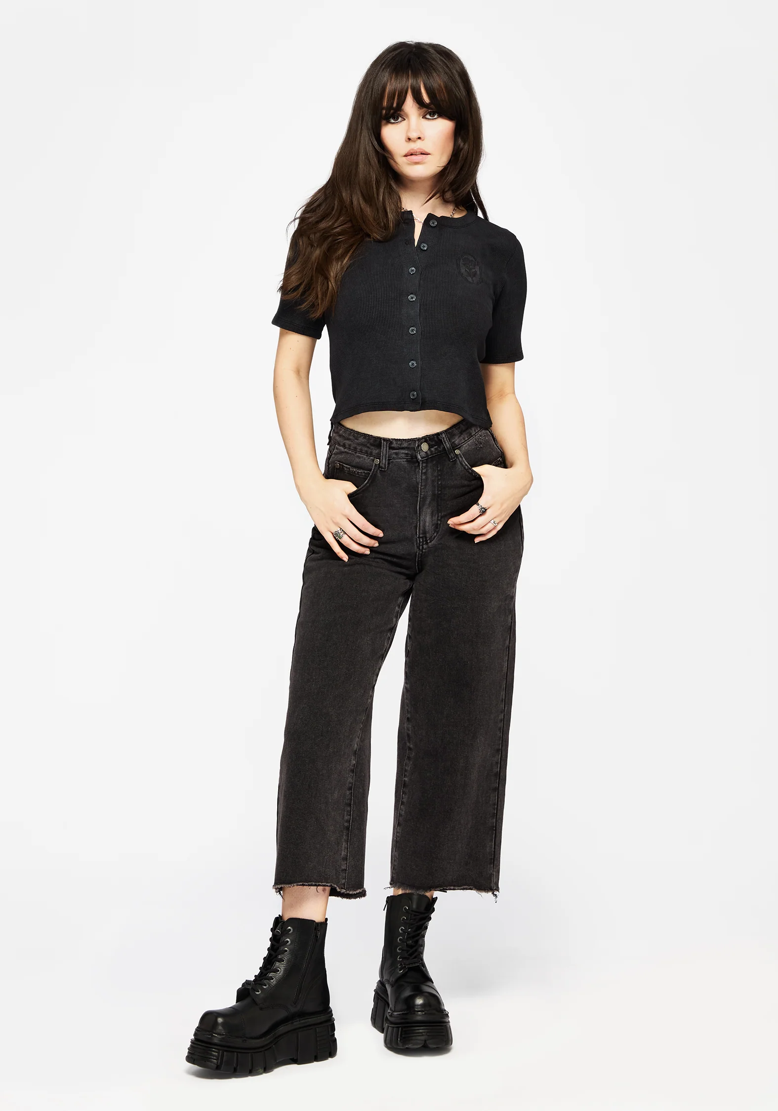 Faye Cotton-Blend Floral Embroidered Waffle Button Up Top - Image 5