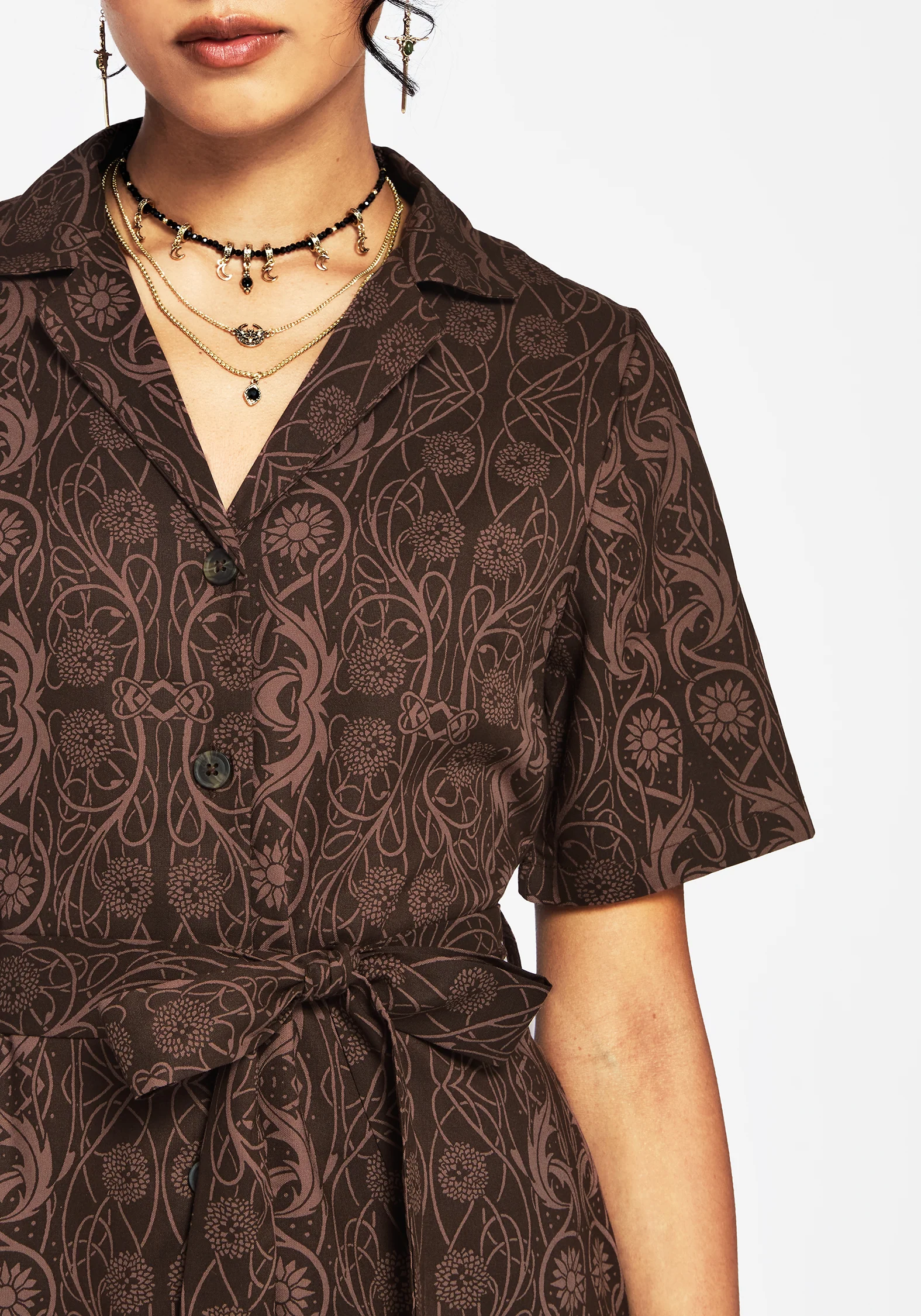 Fianna Button Front Mini Dress - Brown - Image 2