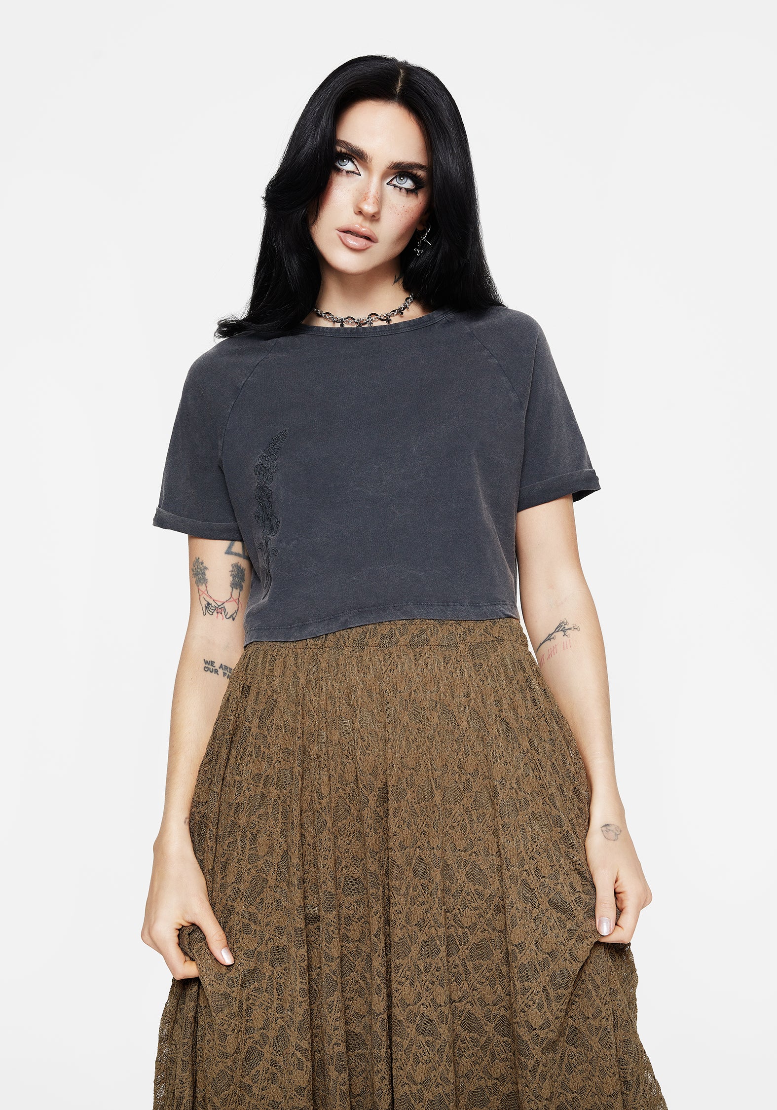 Foxglove Cotton Embroidered Boxy Crop Tee - Image 4