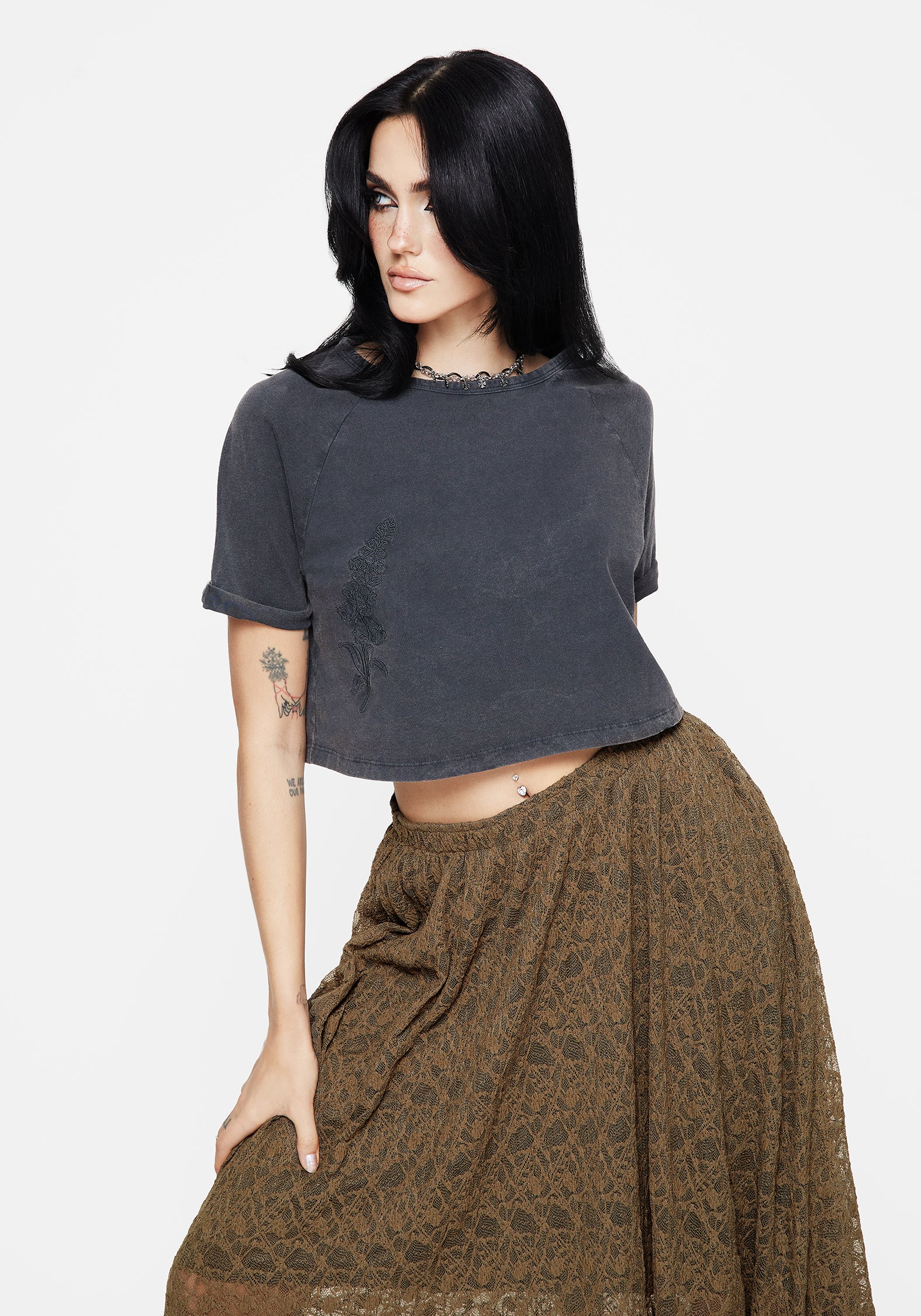 Foxglove Cotton Embroidered Boxy Crop Tee - Image 6