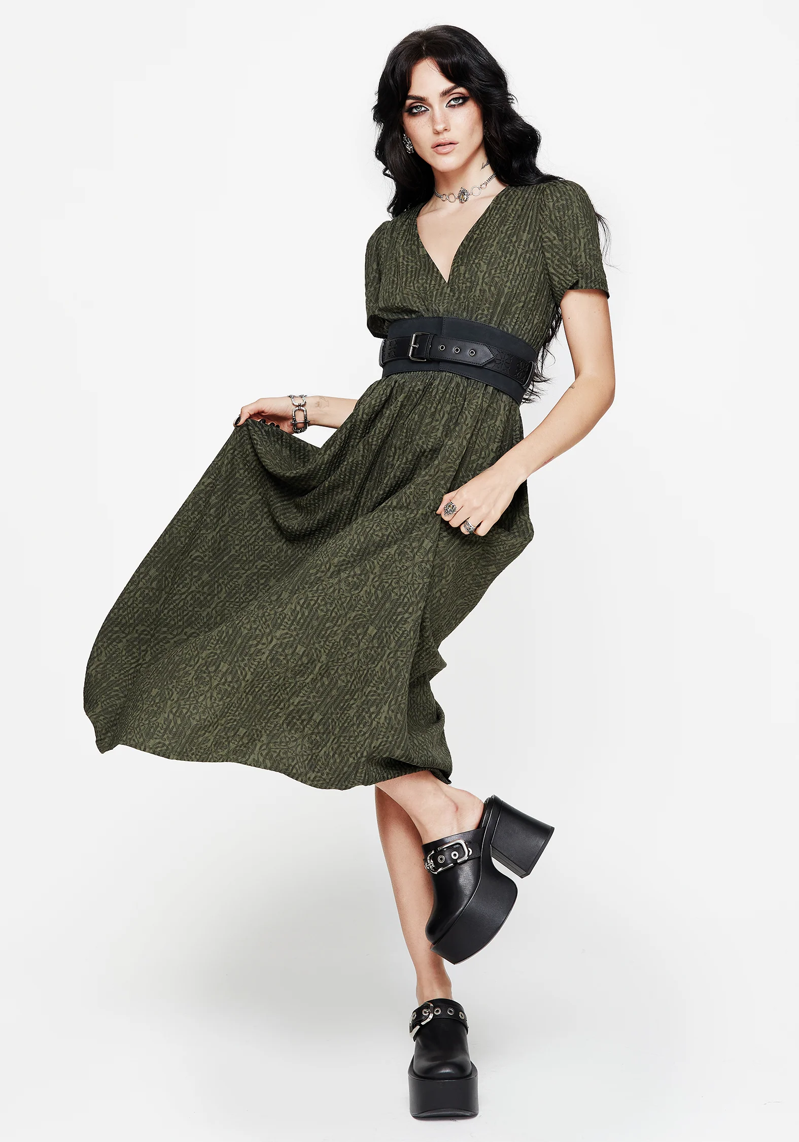 Francesca Dragon Printed Wrap Over Midaxi Dress - Image 6