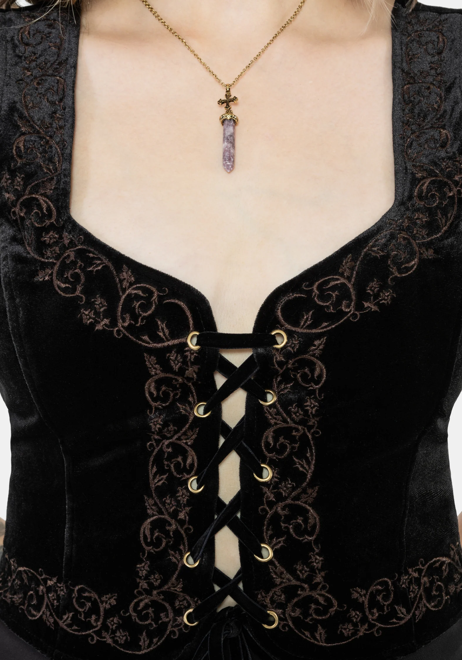 Gildra Tie Front Velour Waistcoat Corset - Image 2