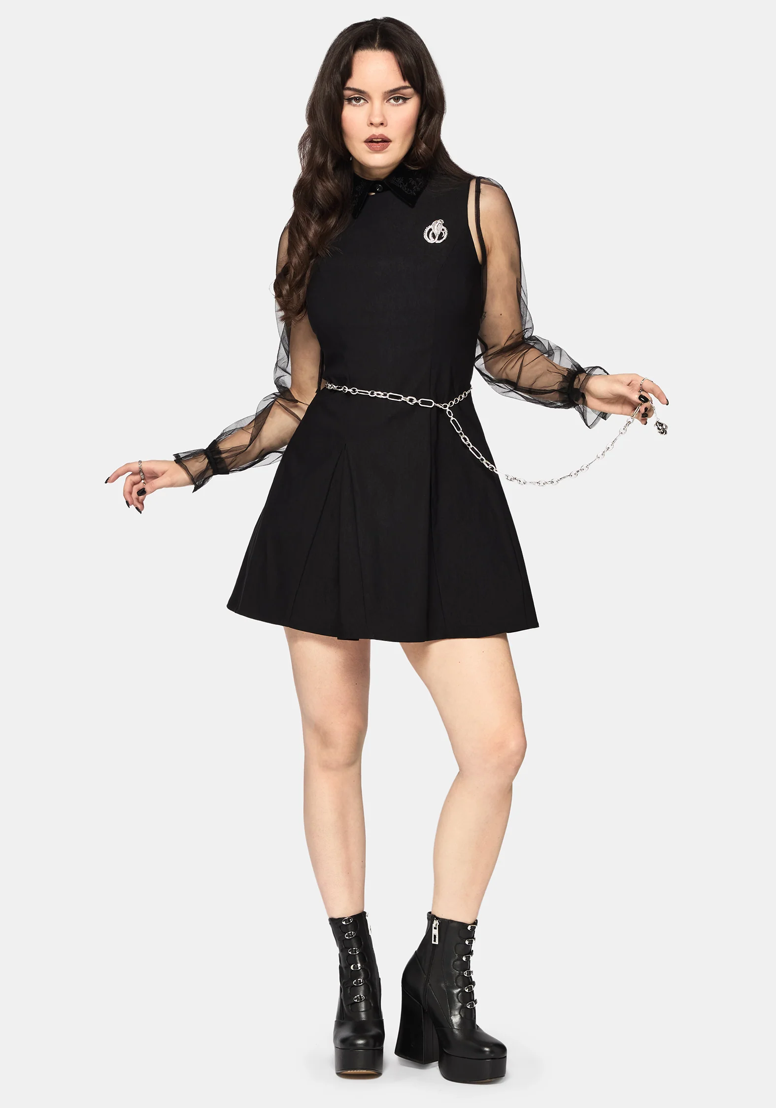 Glasmere Godet Snake Brooch Mini Dress - Image 4