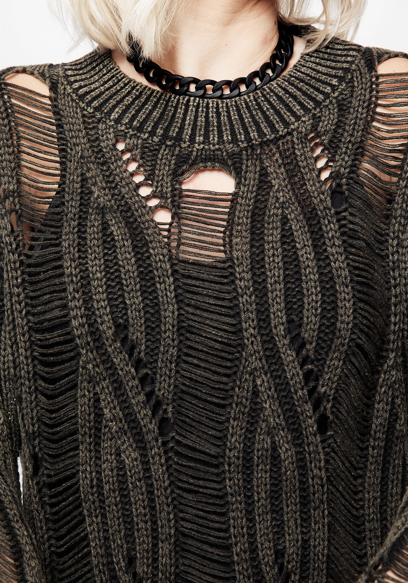 Granite Ladder Stitch Distressed Cable Knit Jumper - Image 2