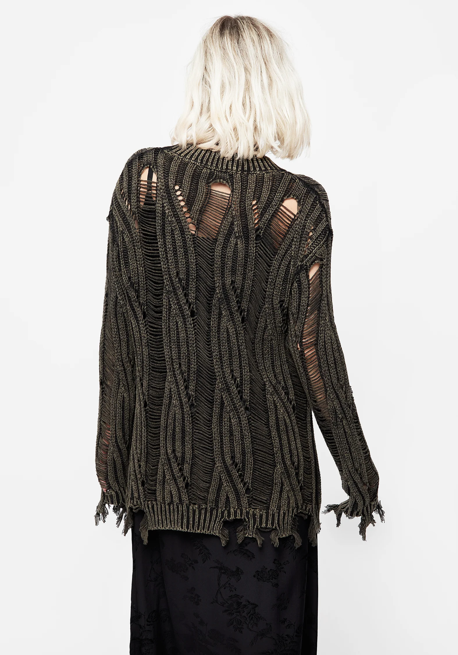 Granite Ladder Stitch Distressed Cable Knit Jumper - Image 3